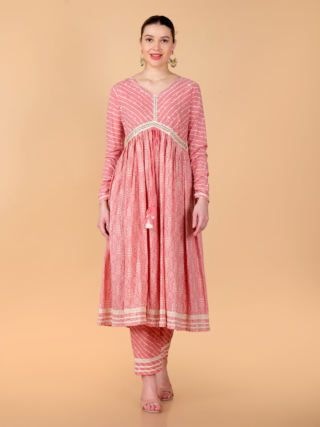 Suique Coral Printed Anarkali Set