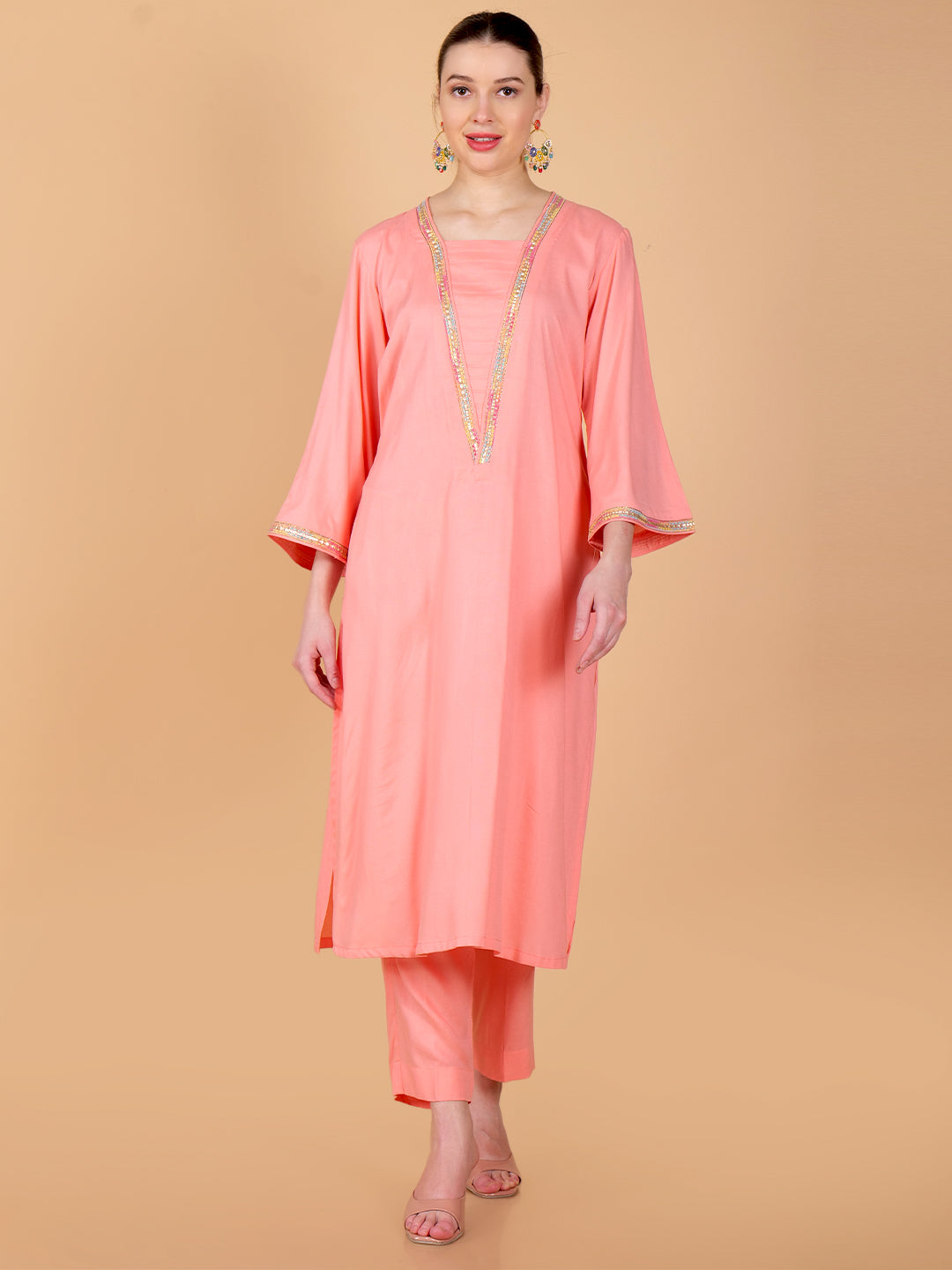 Suique Coral Peach Kurta Set