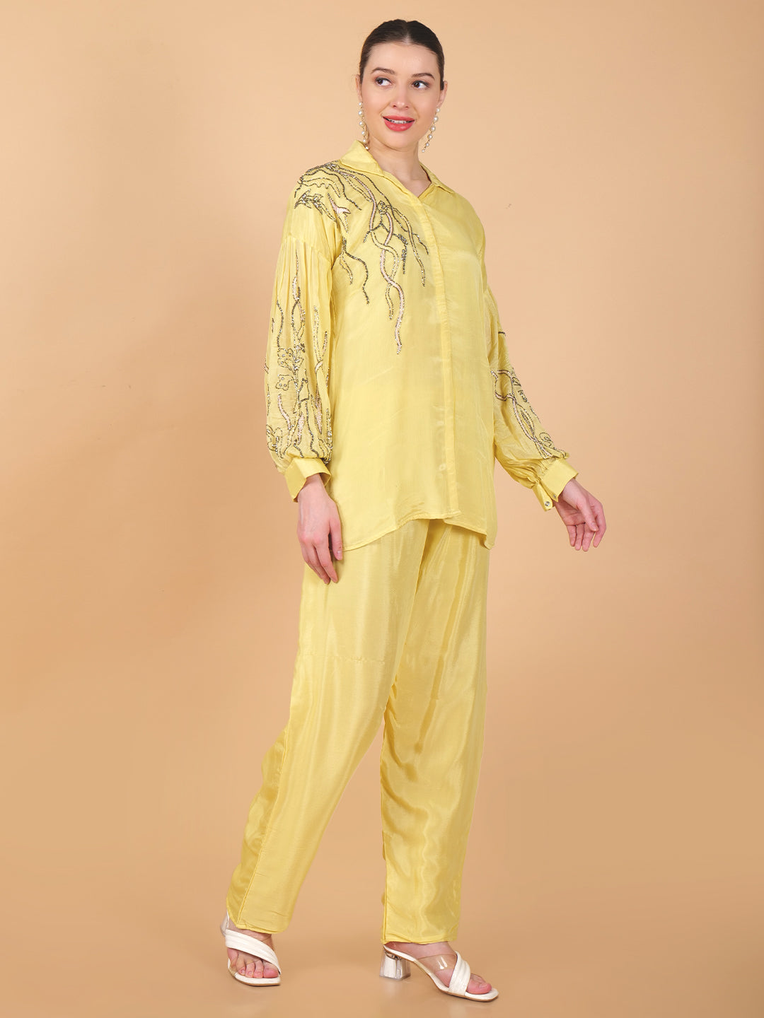 Suique Yellow Embellished Co-ord Set