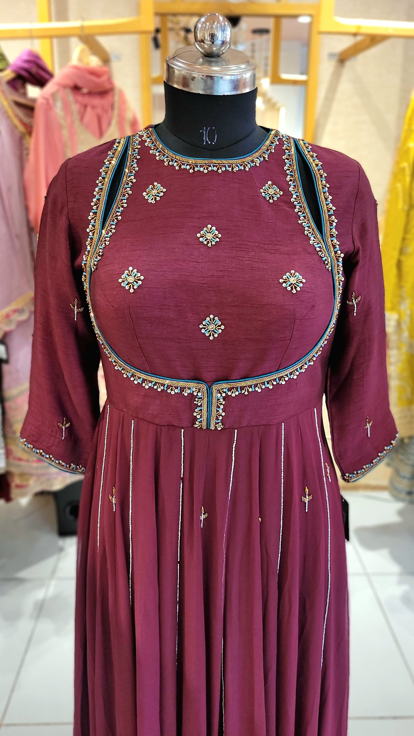 Suique Maroon Embroidered Anarkali Gown