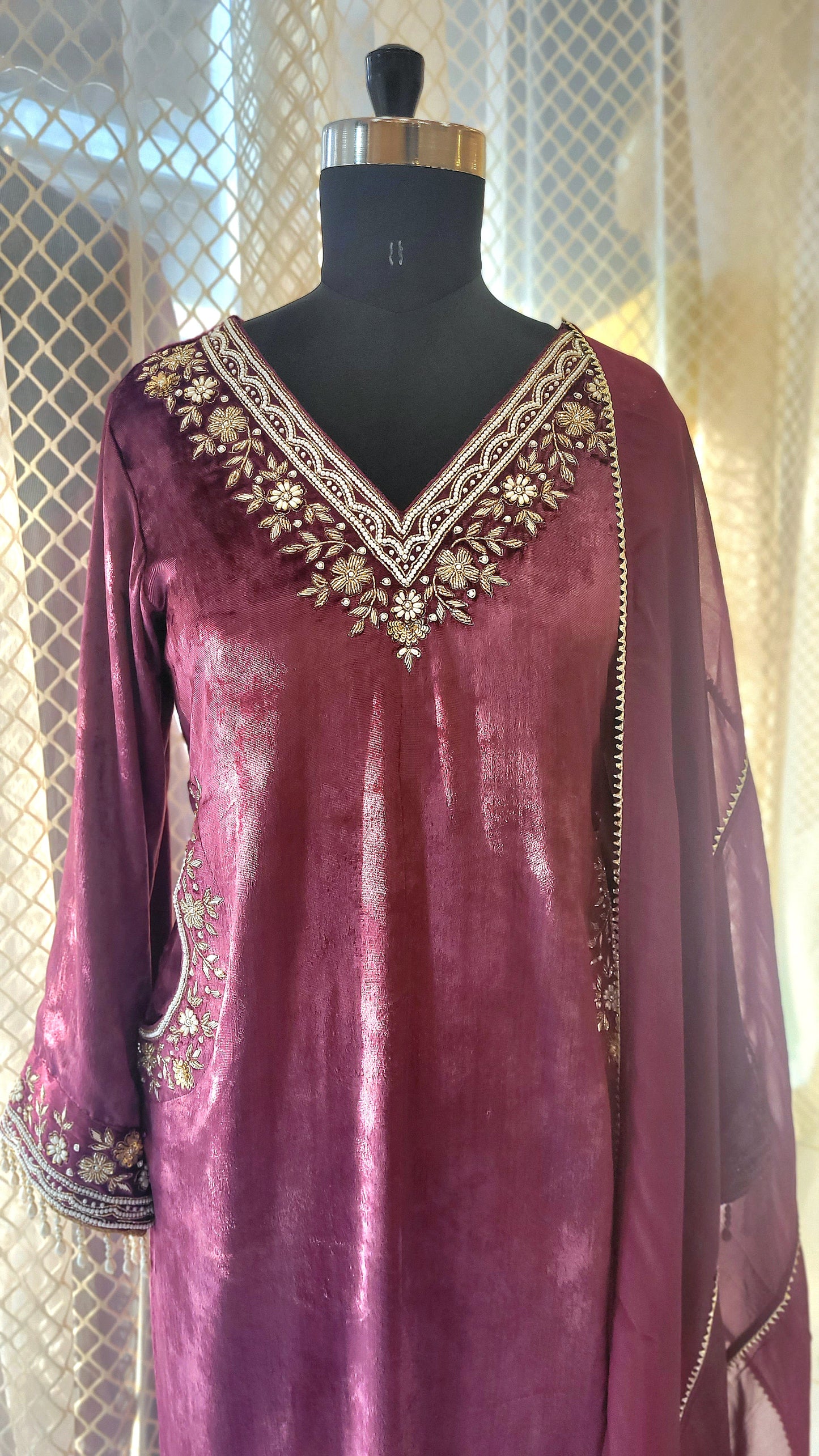 Suique Velvet Embroidered Festive Suit