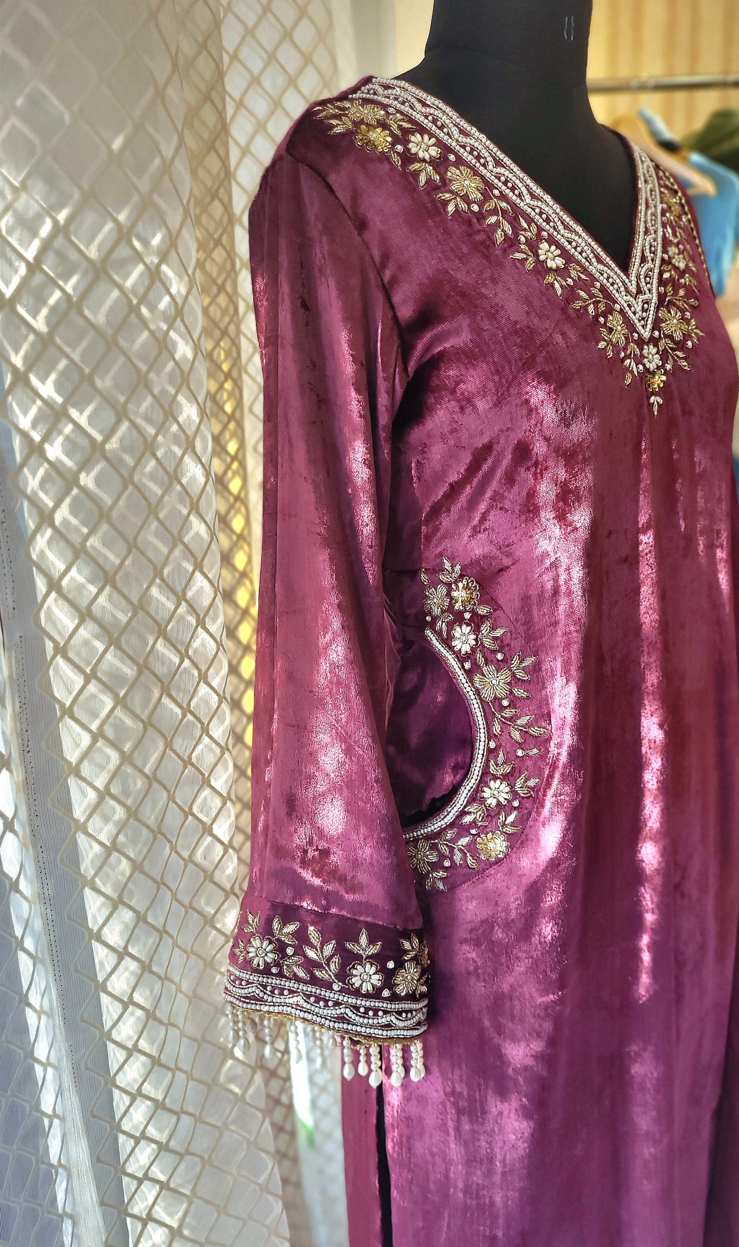 Suique Velvet Embroidered Festive Suit