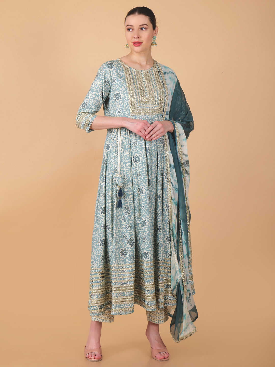 Suique Grey Embellished Anarkali Suit