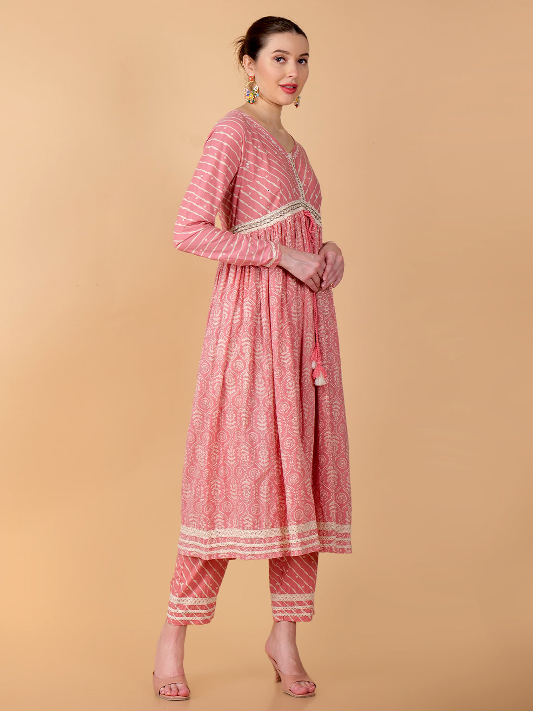 Suique Coral Printed Anarkali Set