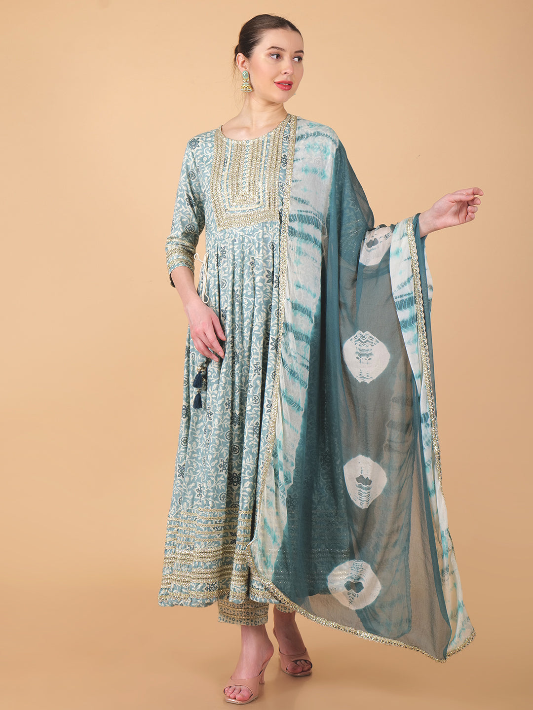 Suique Grey Embellished Anarkali Suit