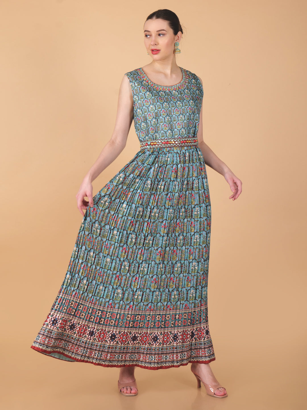 Suique Mirror work Printed Dress