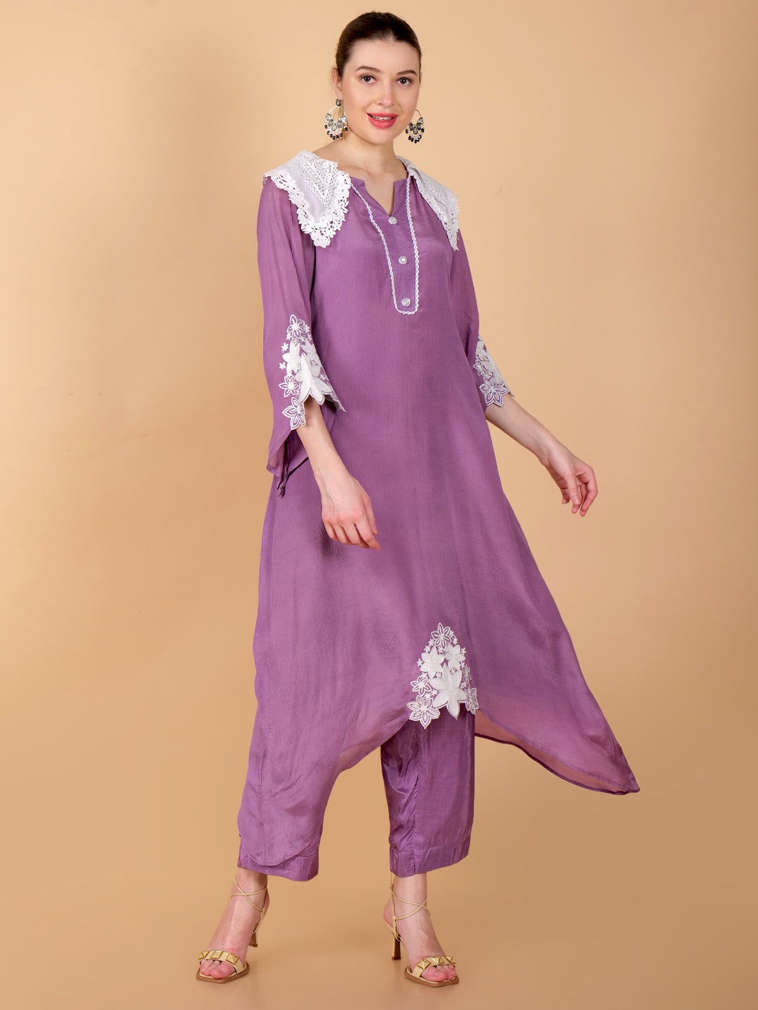 Suique Lavender Chinon Kurta Set