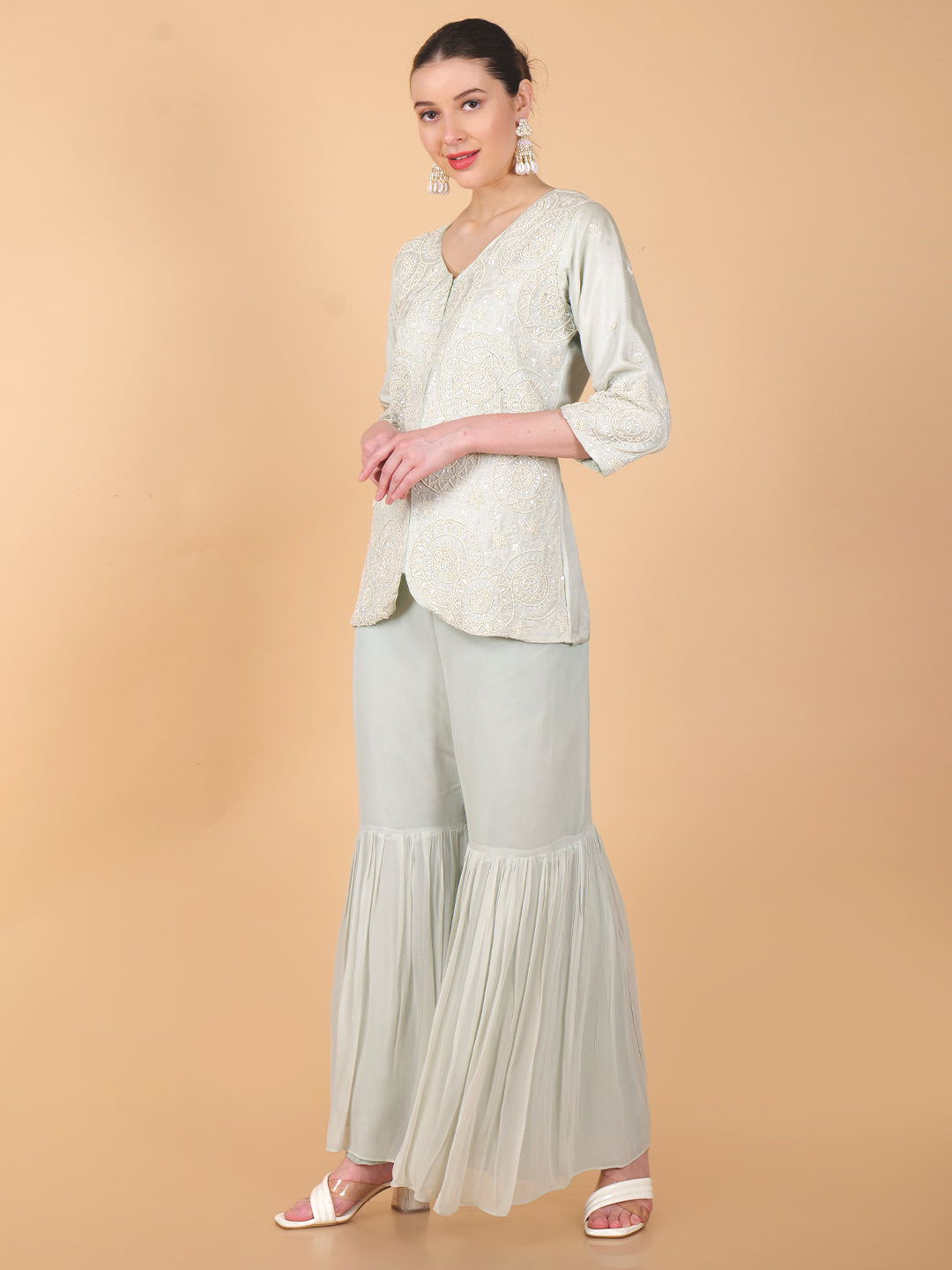 Suique Light Sage Embroidered Dress