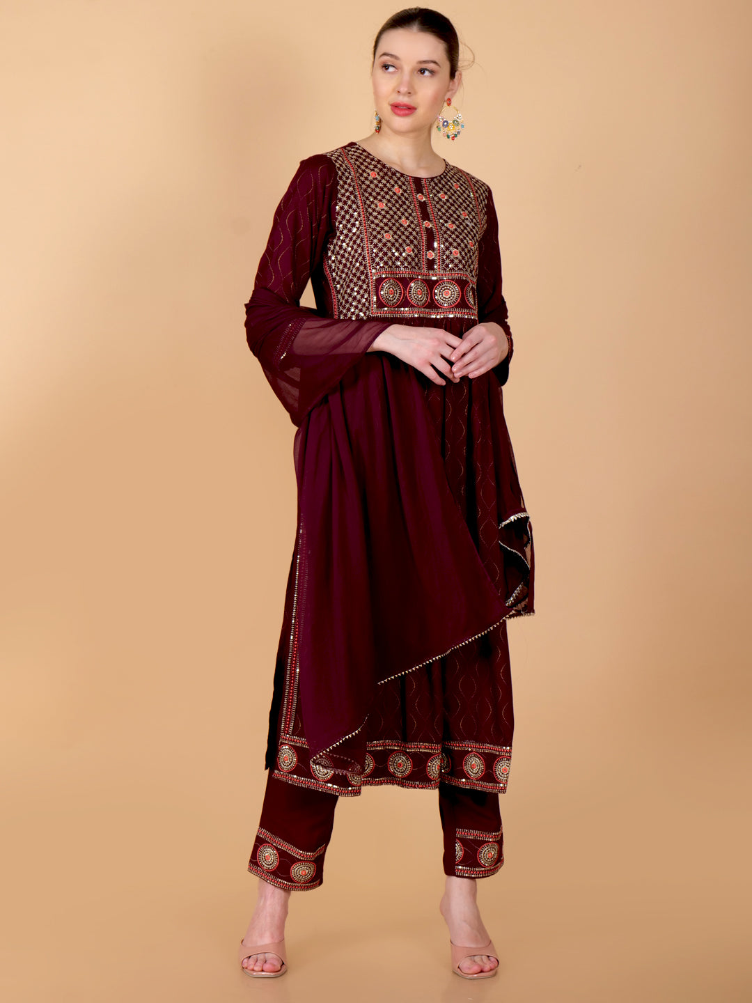 Suique Nayra Cut Maroon Suit Set