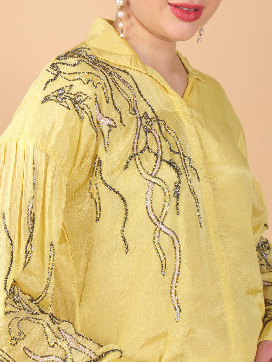 Suique Yellow Embellished Co-ord Set
