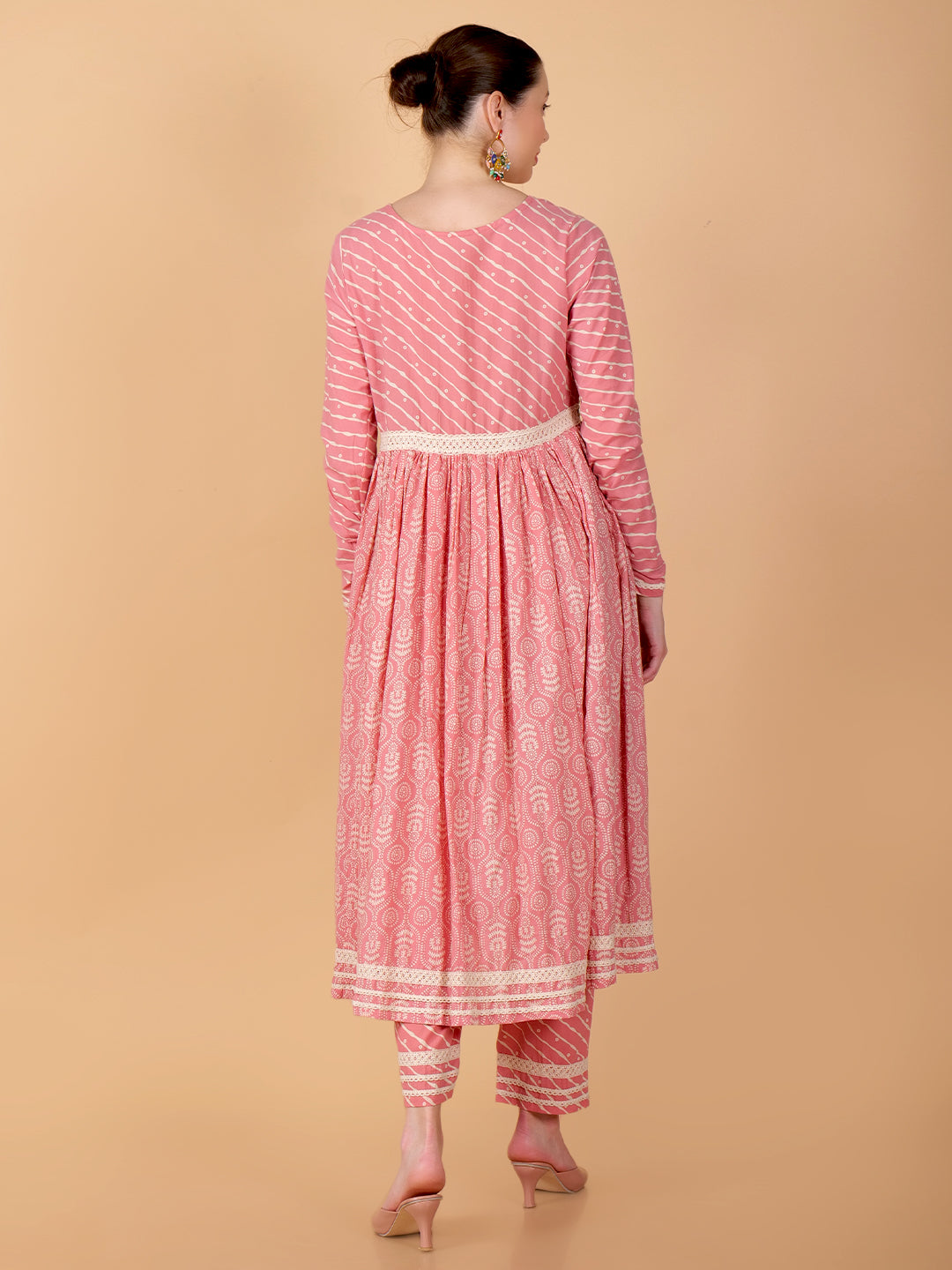 Suique Coral Printed Anarkali Set