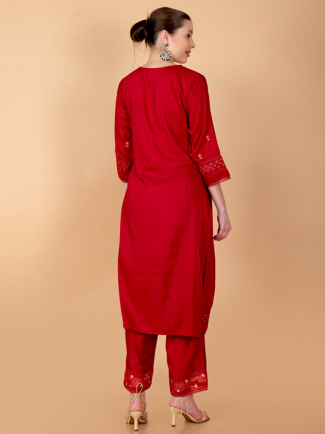 Suique Regal Red Embroidered Suit Set