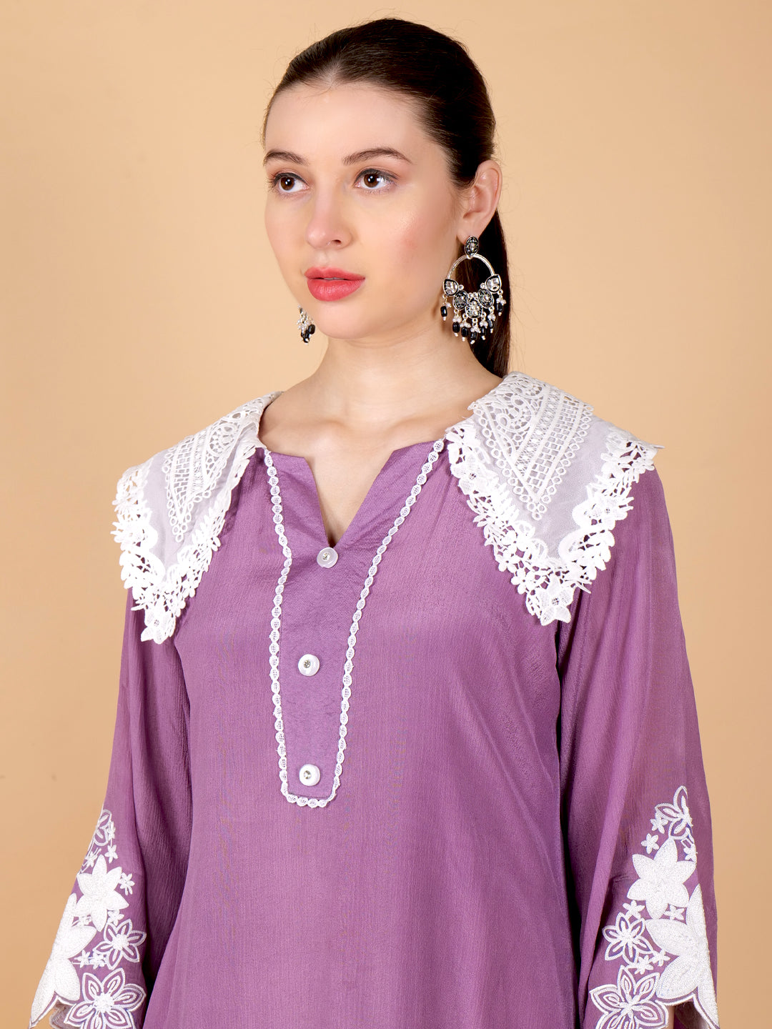 Suique Lavender Chinon Kurta Set