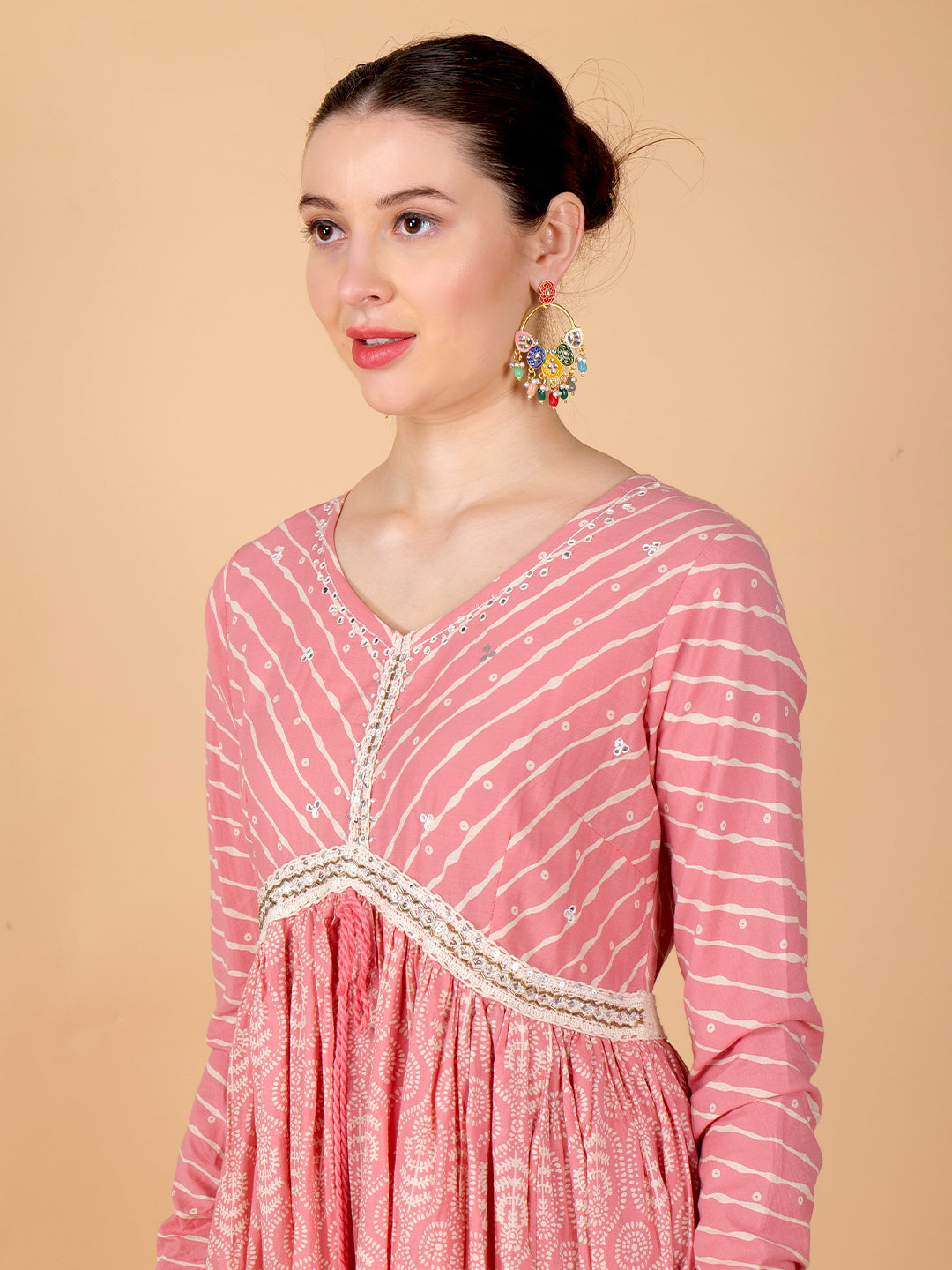 Suique Coral Printed Anarkali Set