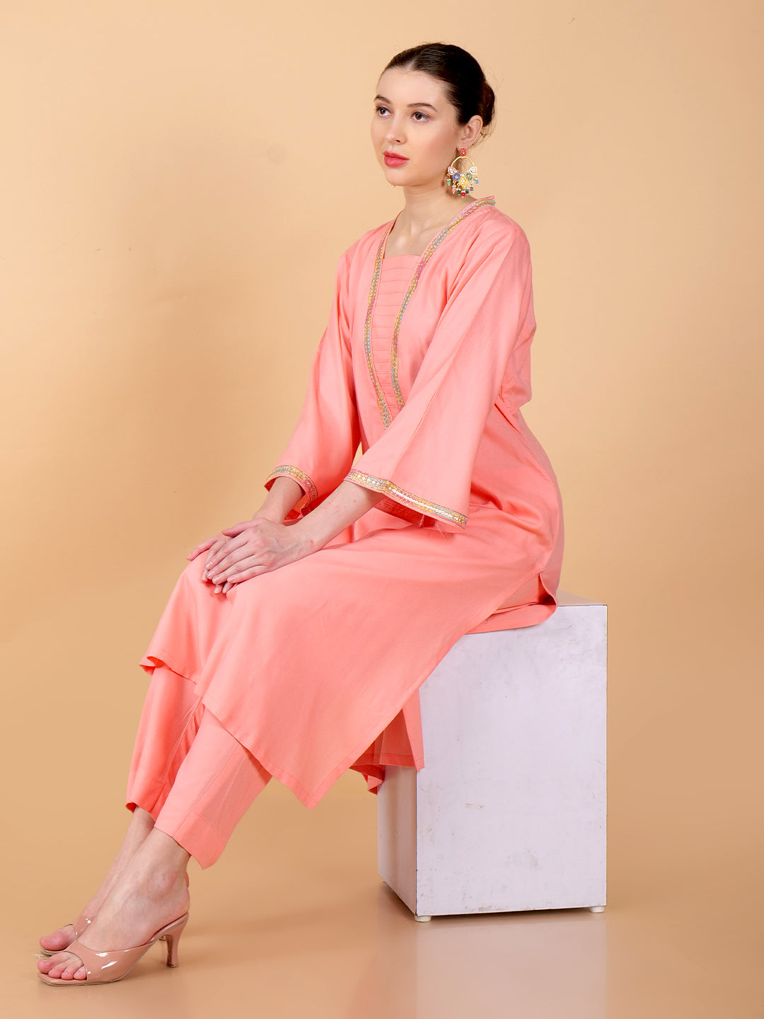 Suique Coral Peach Kurta Set