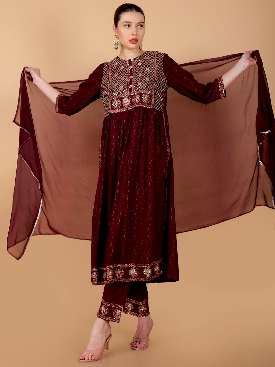 Suique Nayra Cut Maroon Suit Set