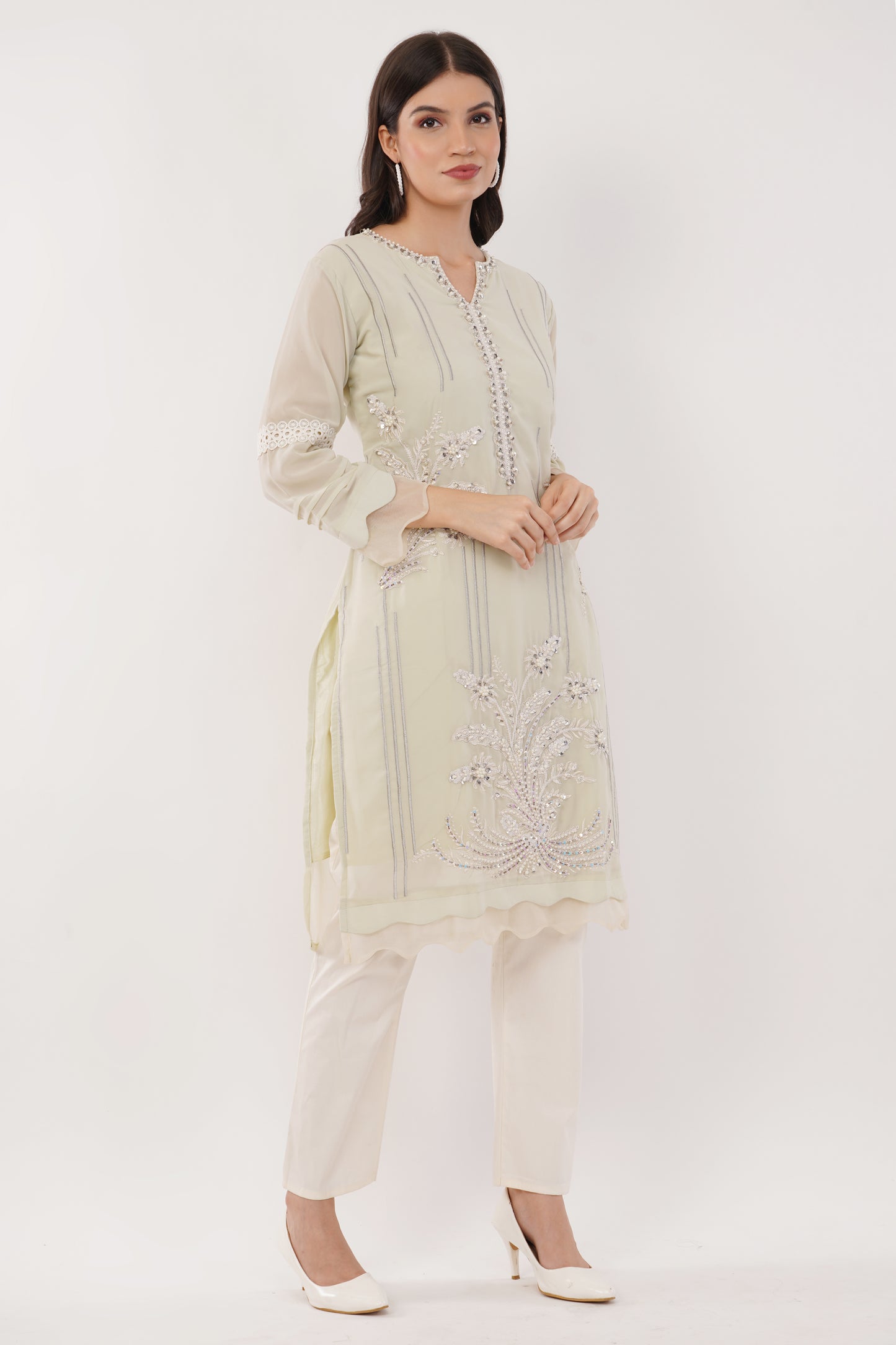 Suique Hand-Embellished Mint Suit Set