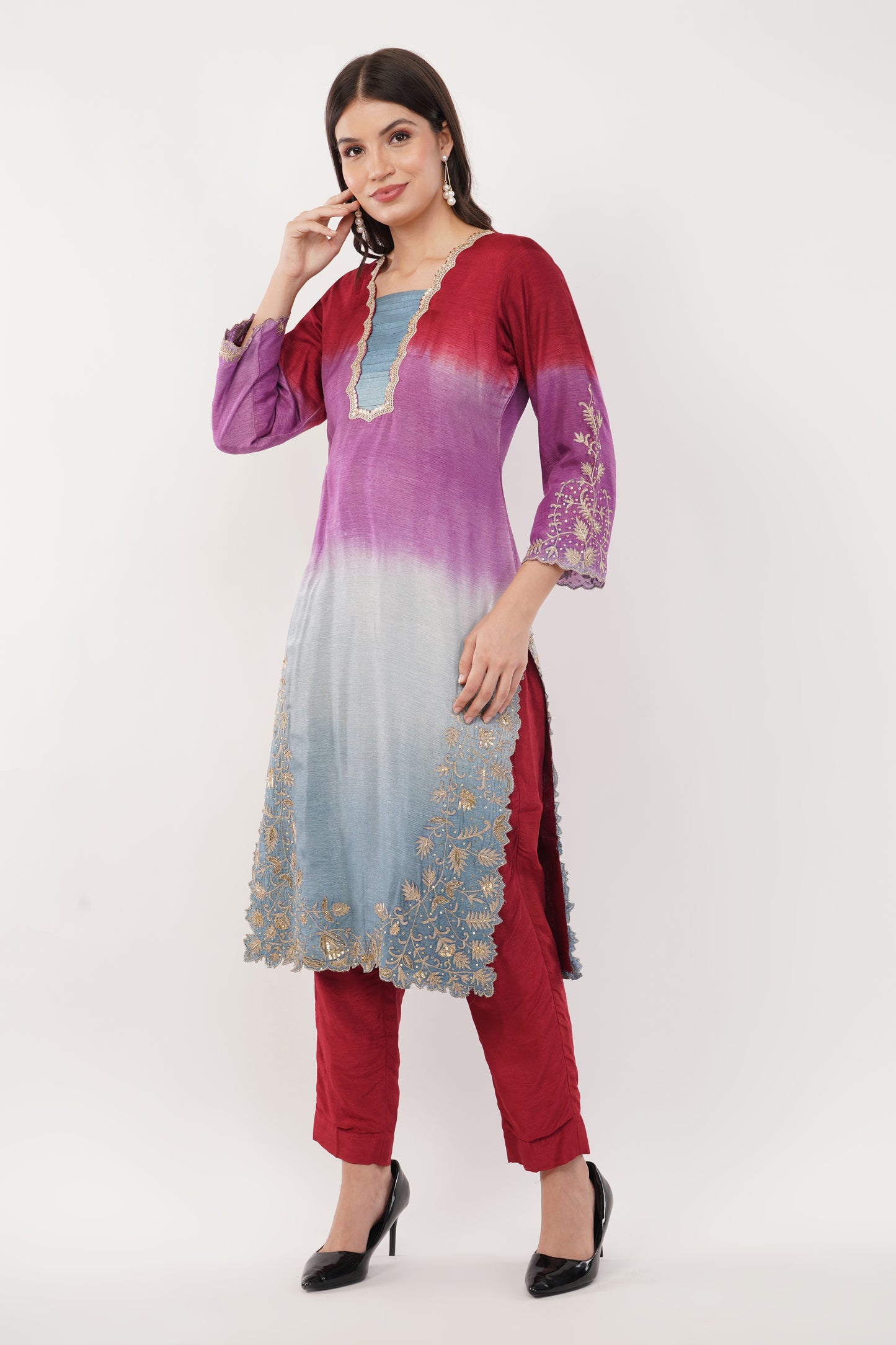 Suique Gradient Embroidered Kurta Set