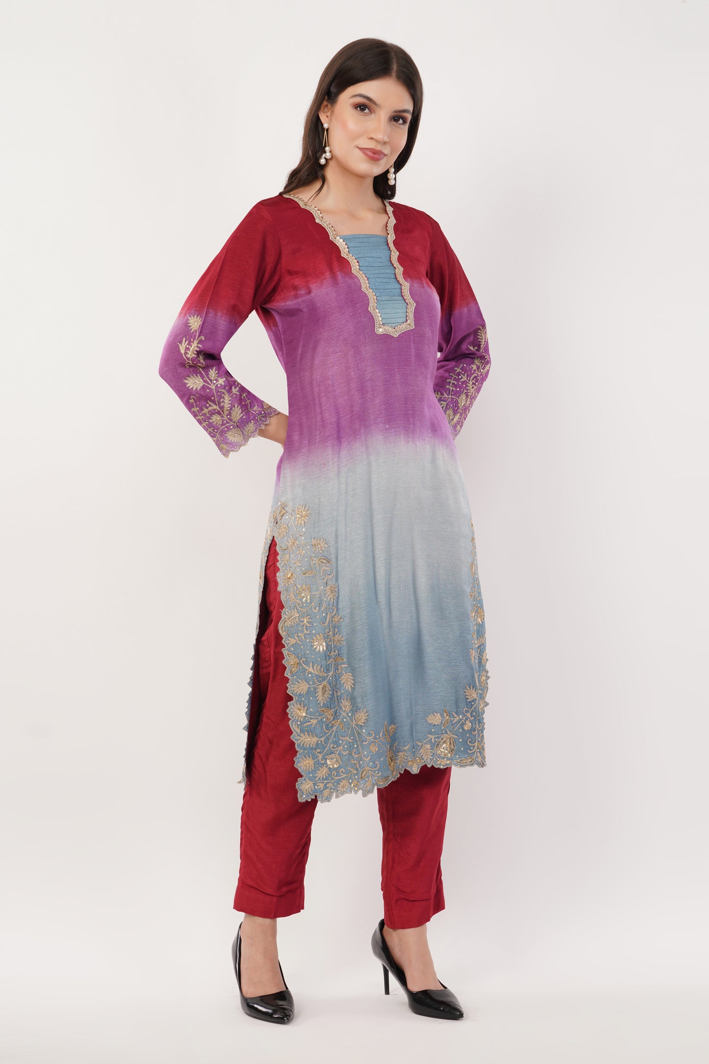 Suique Gradient Embroidered Kurta Set