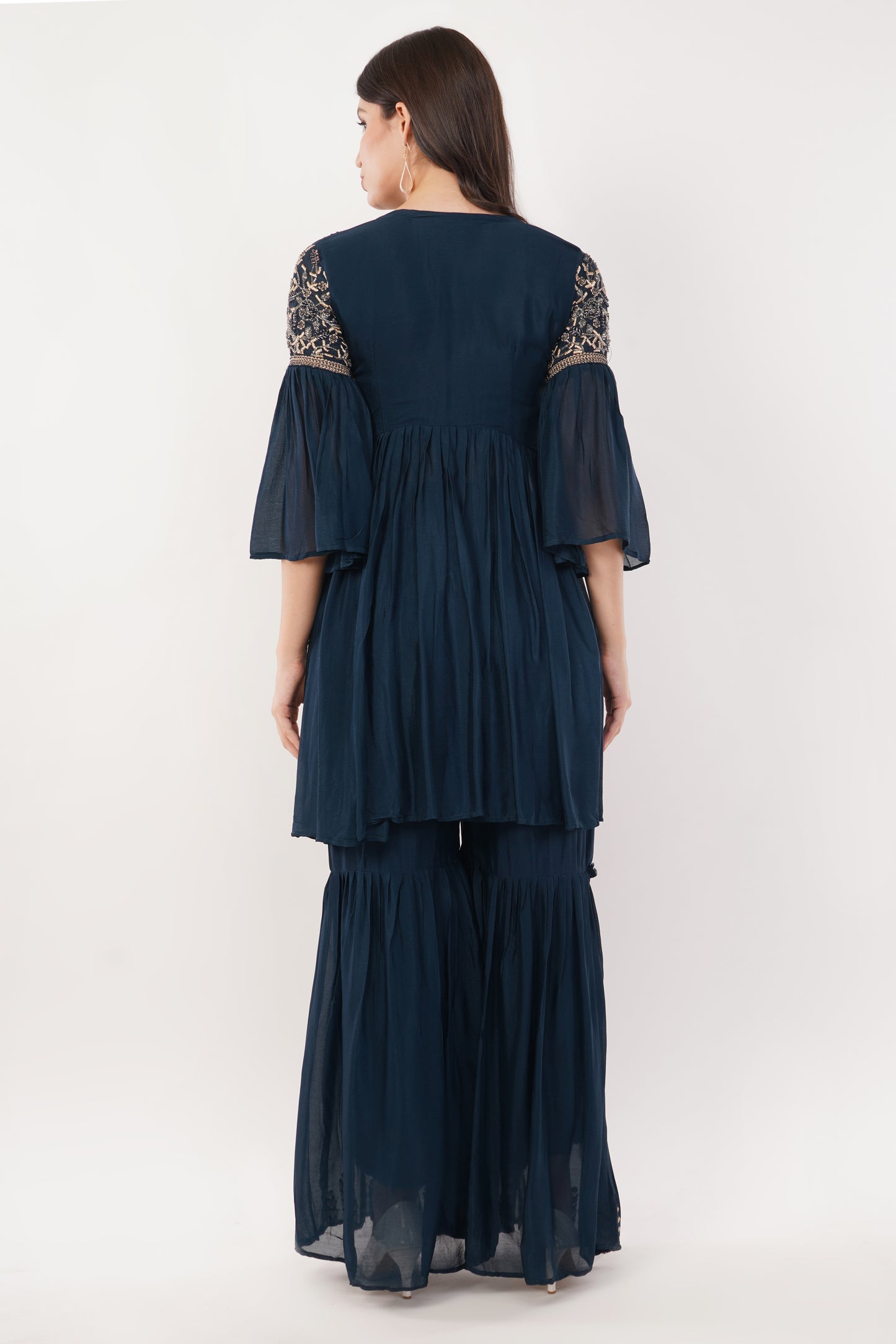 Suique Navy Tiered Ensemble with Embroidered Detail Garara Set