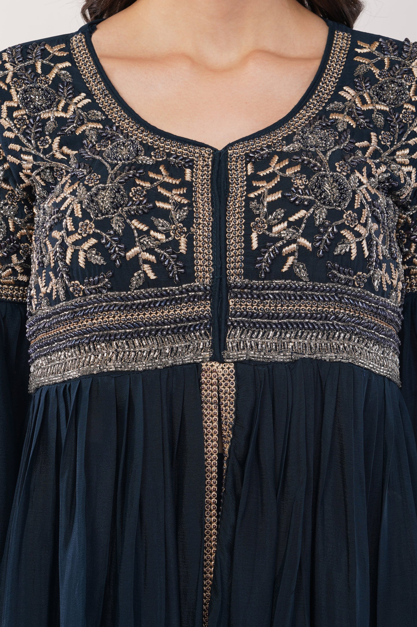 Suique Navy Tiered Ensemble with Embroidered Detail Garara Set