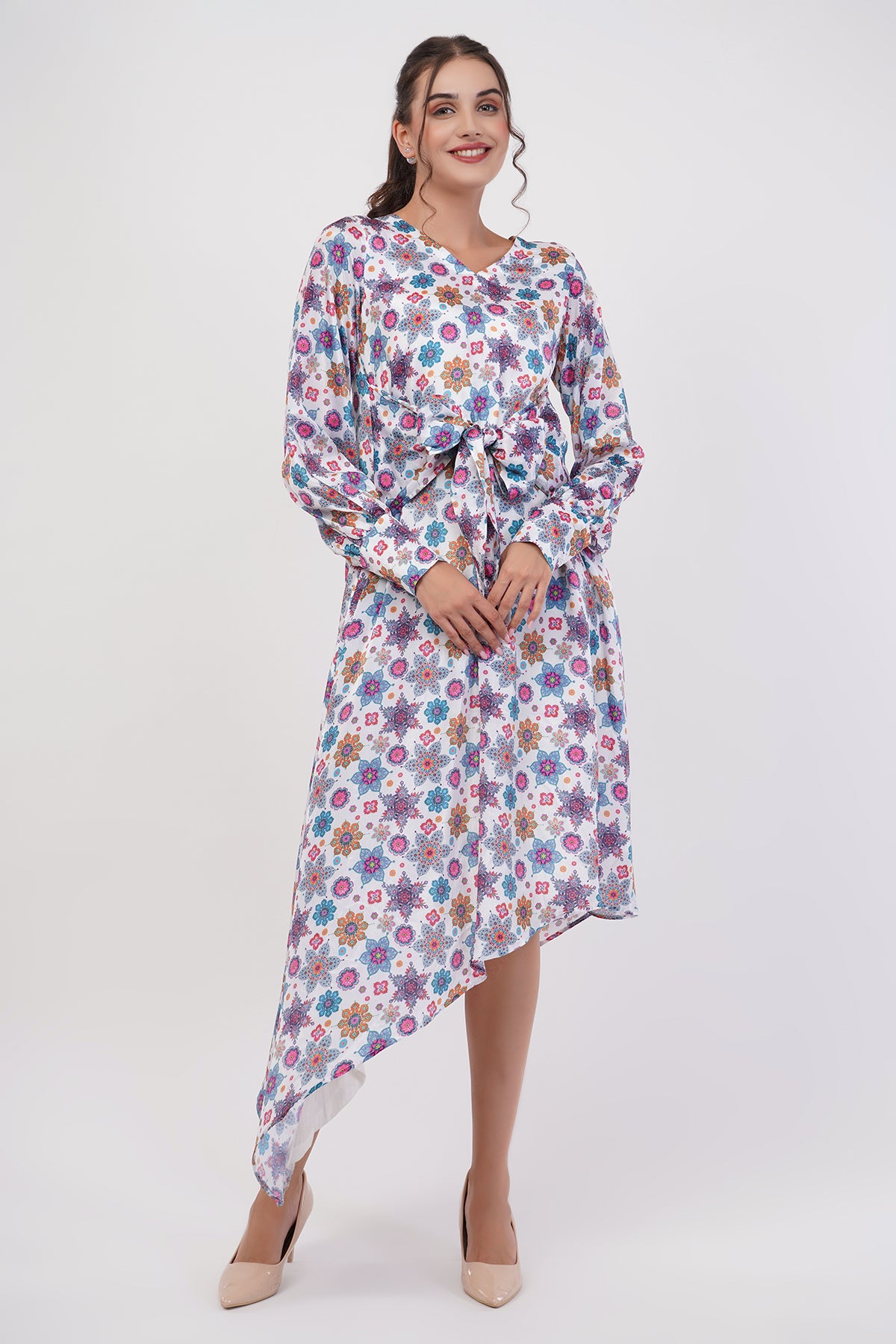 Suique Vibrant Floral Asymmetrical Dress