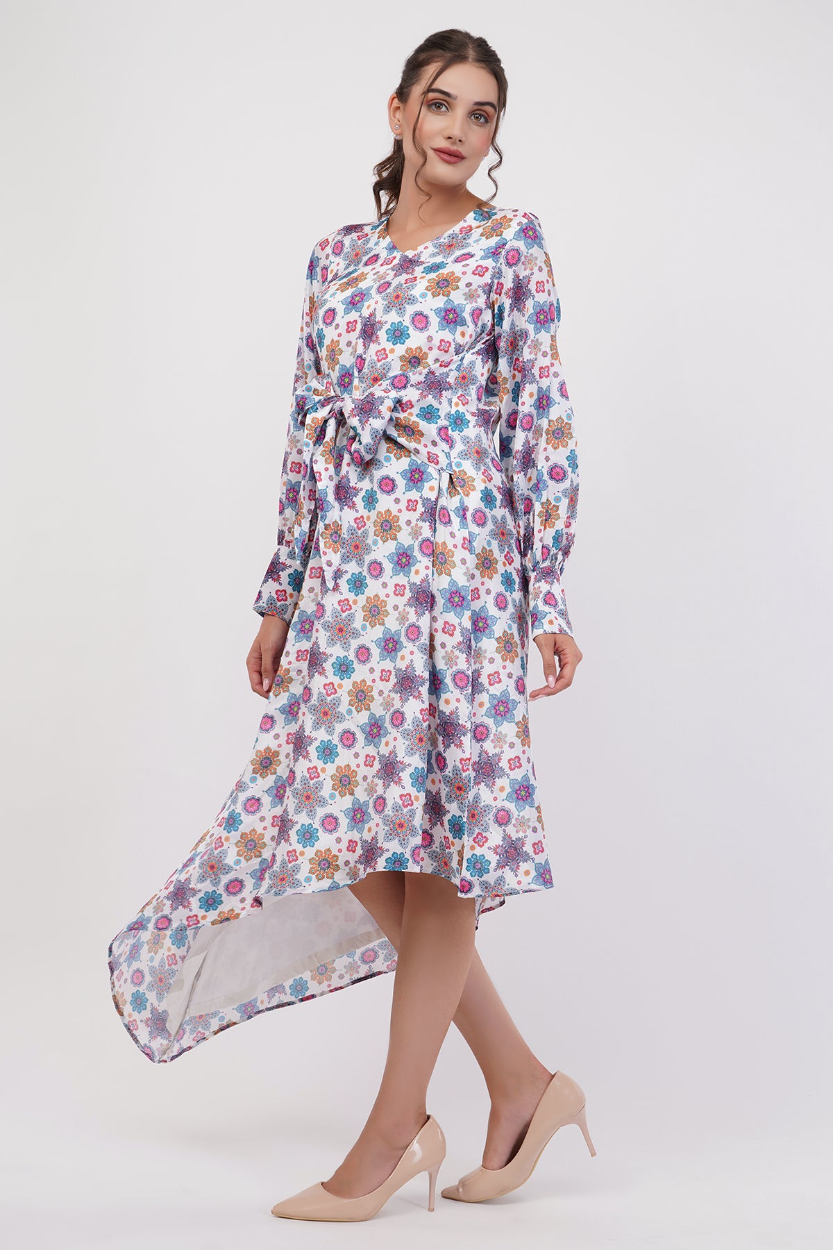 Suique Vibrant Floral Asymmetrical Dress