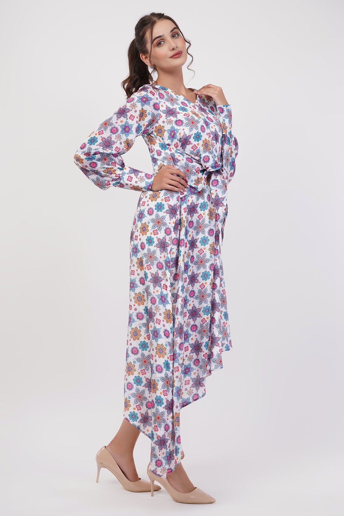 Suique Vibrant Floral Asymmetrical Dress