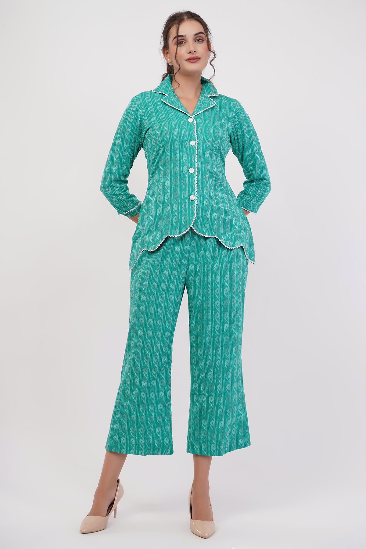 Suique Vibrant Teal Printed Co-ord Set