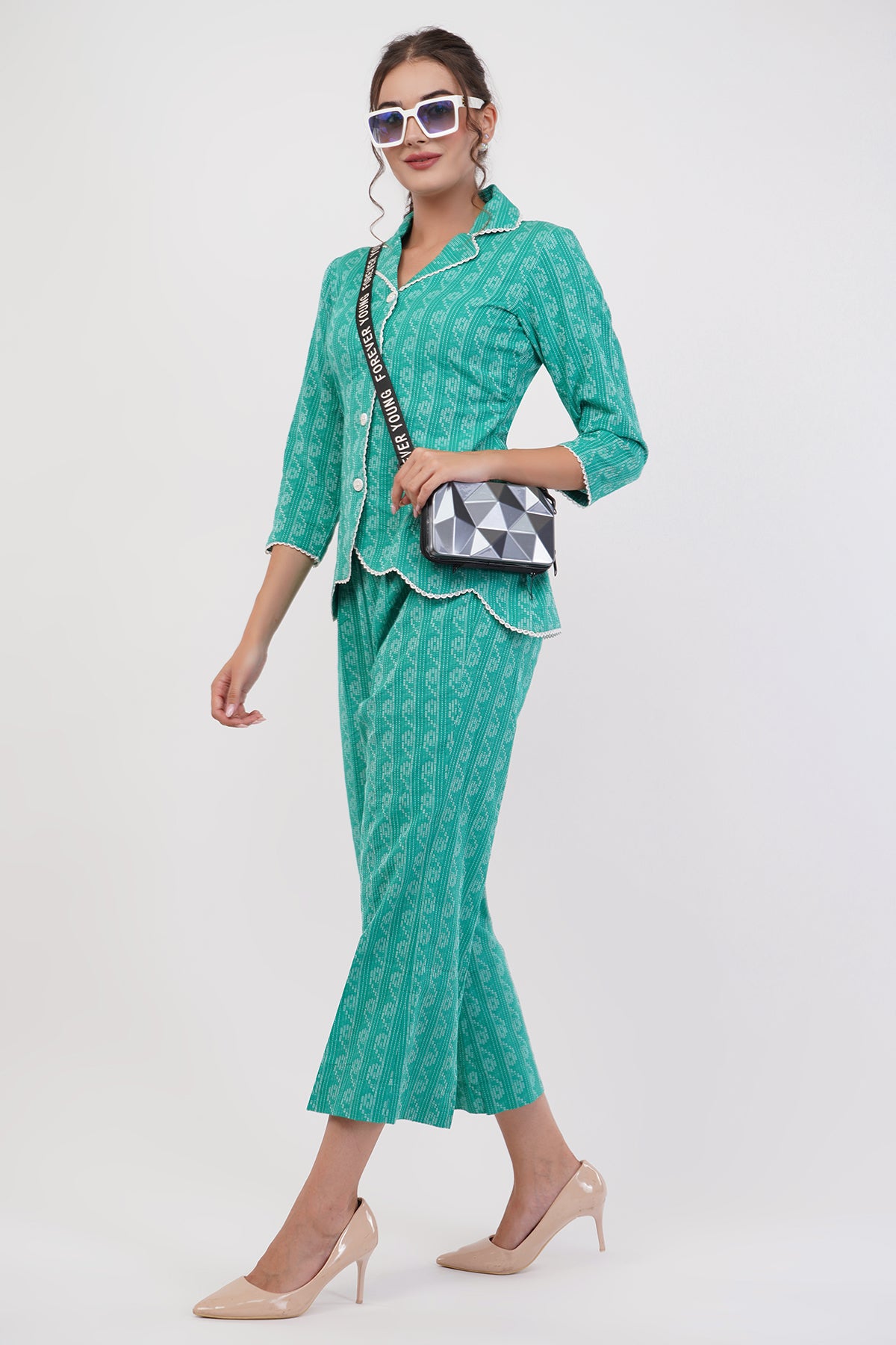Suique Vibrant Teal Printed Co-ord Set