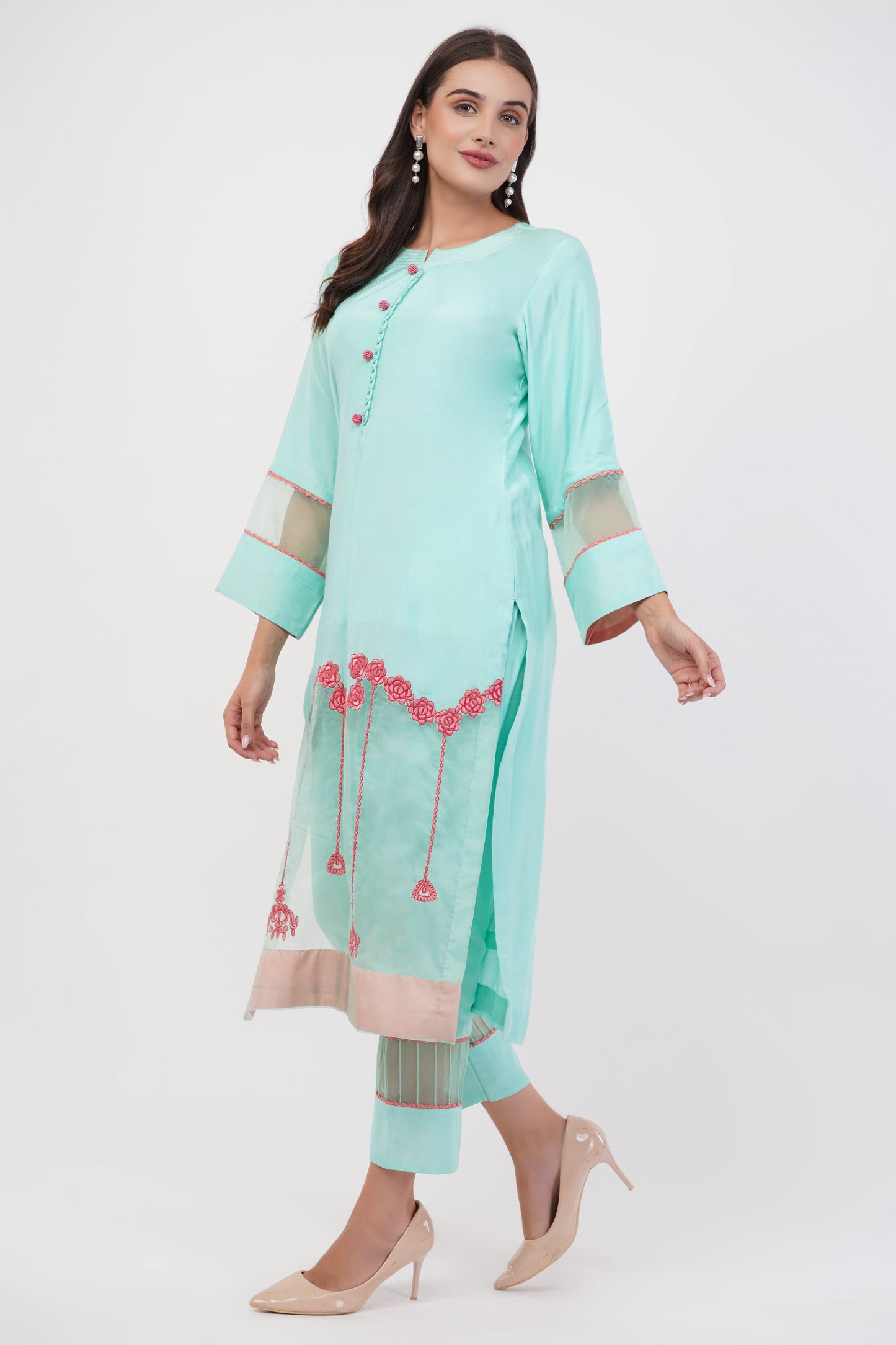 Suique Sea Green Embroidered Kurta Set