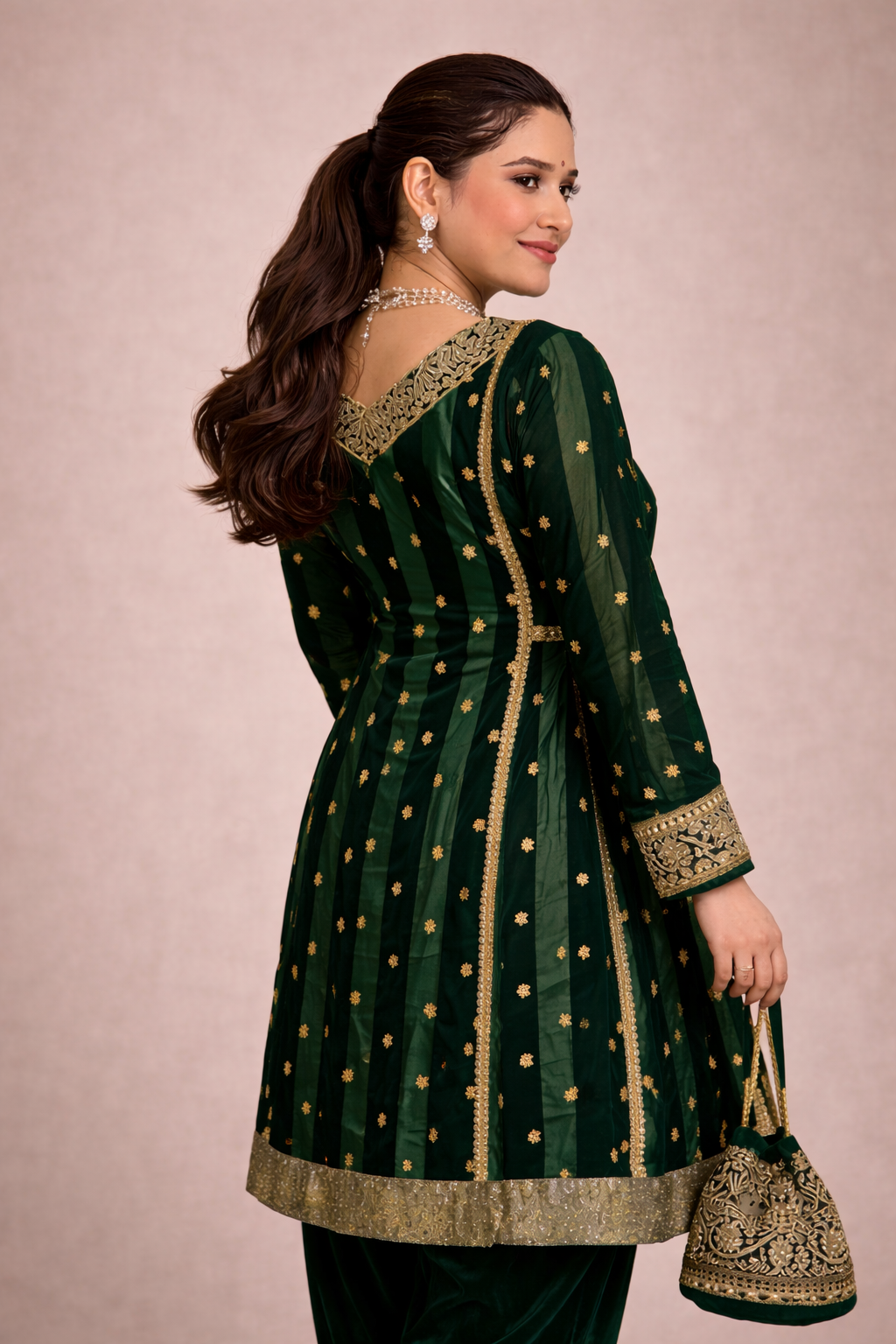 Emerald Green Embroidered Anarkali Kurta Set