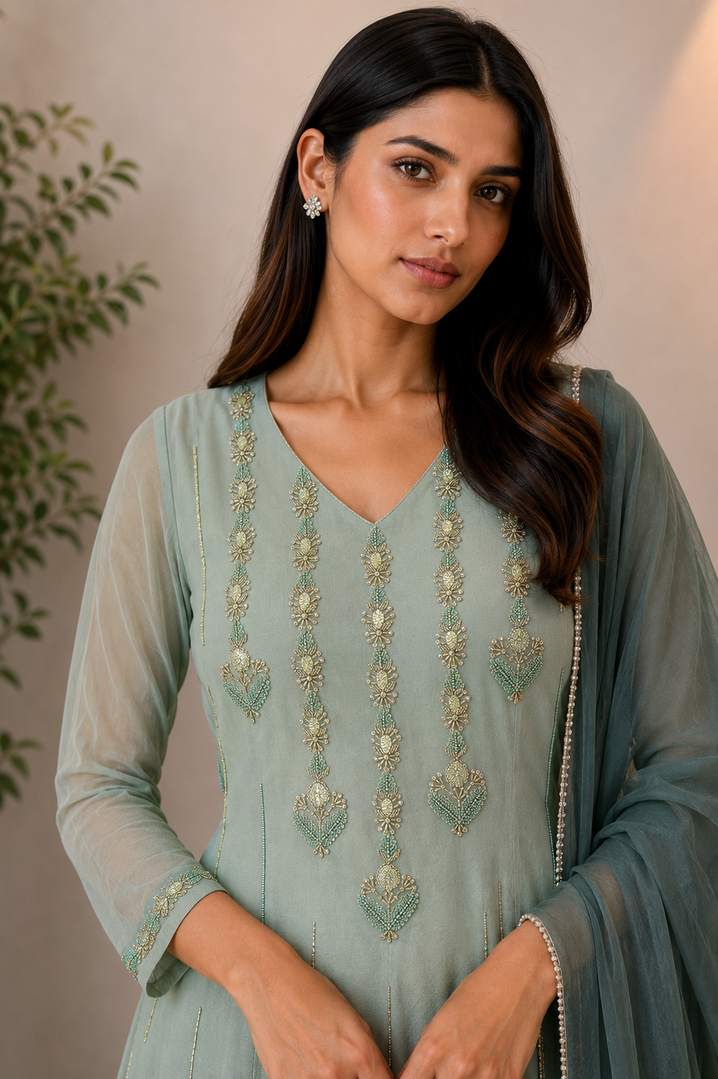 Suique Sea Green Embellished Anarkali Set