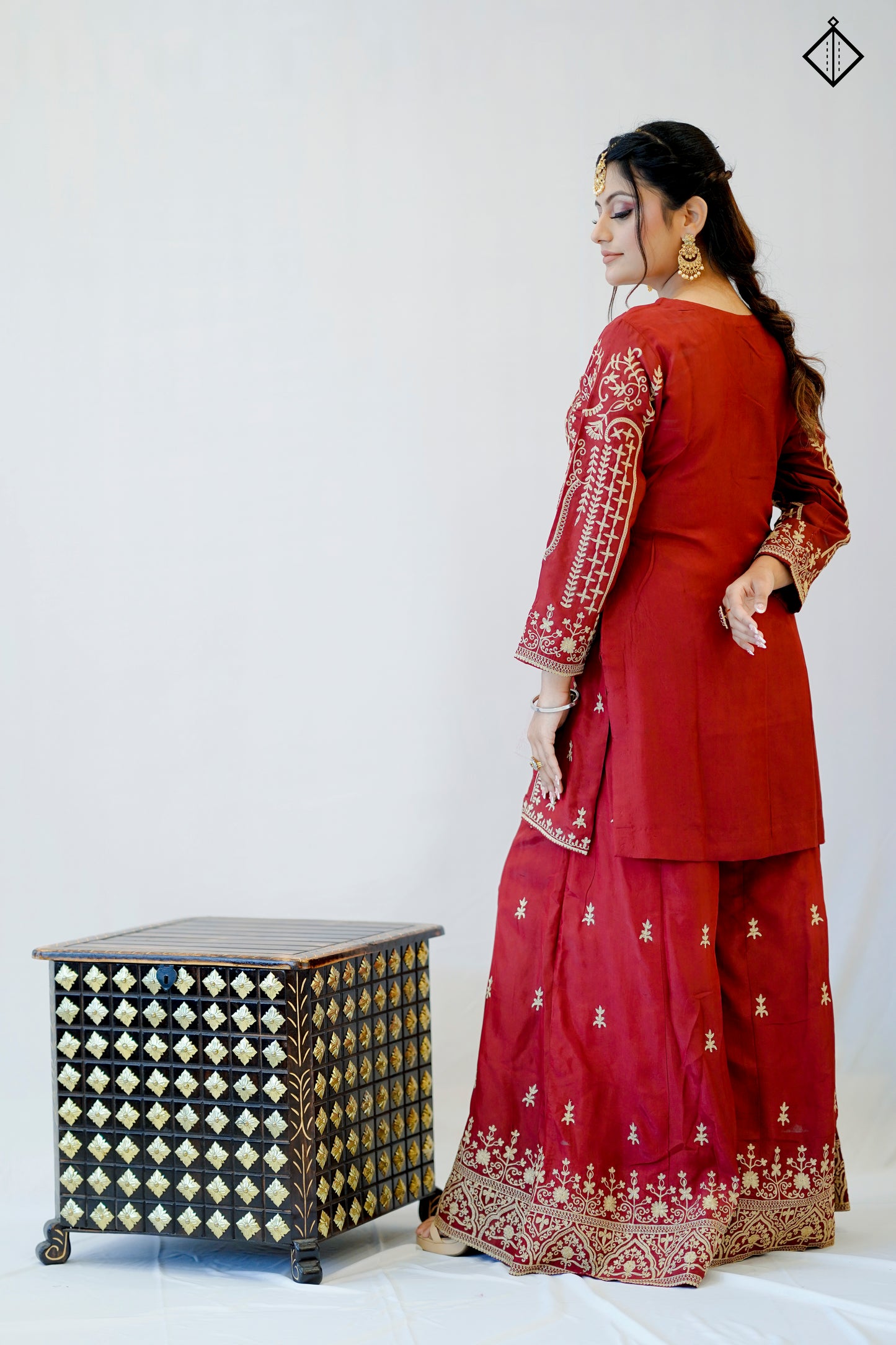 Suique Maroon Embroidered Sharara Set