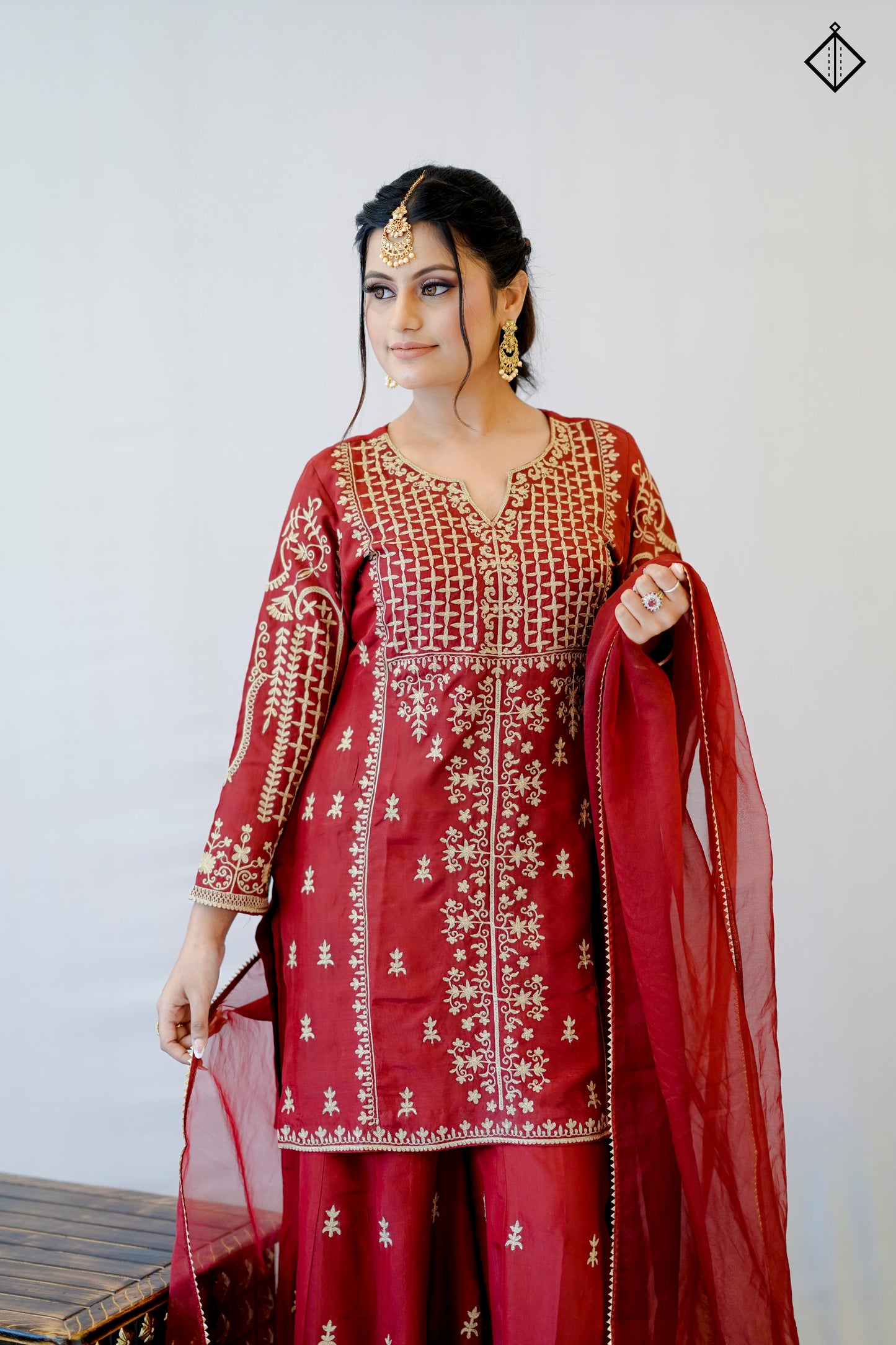 Suique Maroon Embroidered Sharara Set