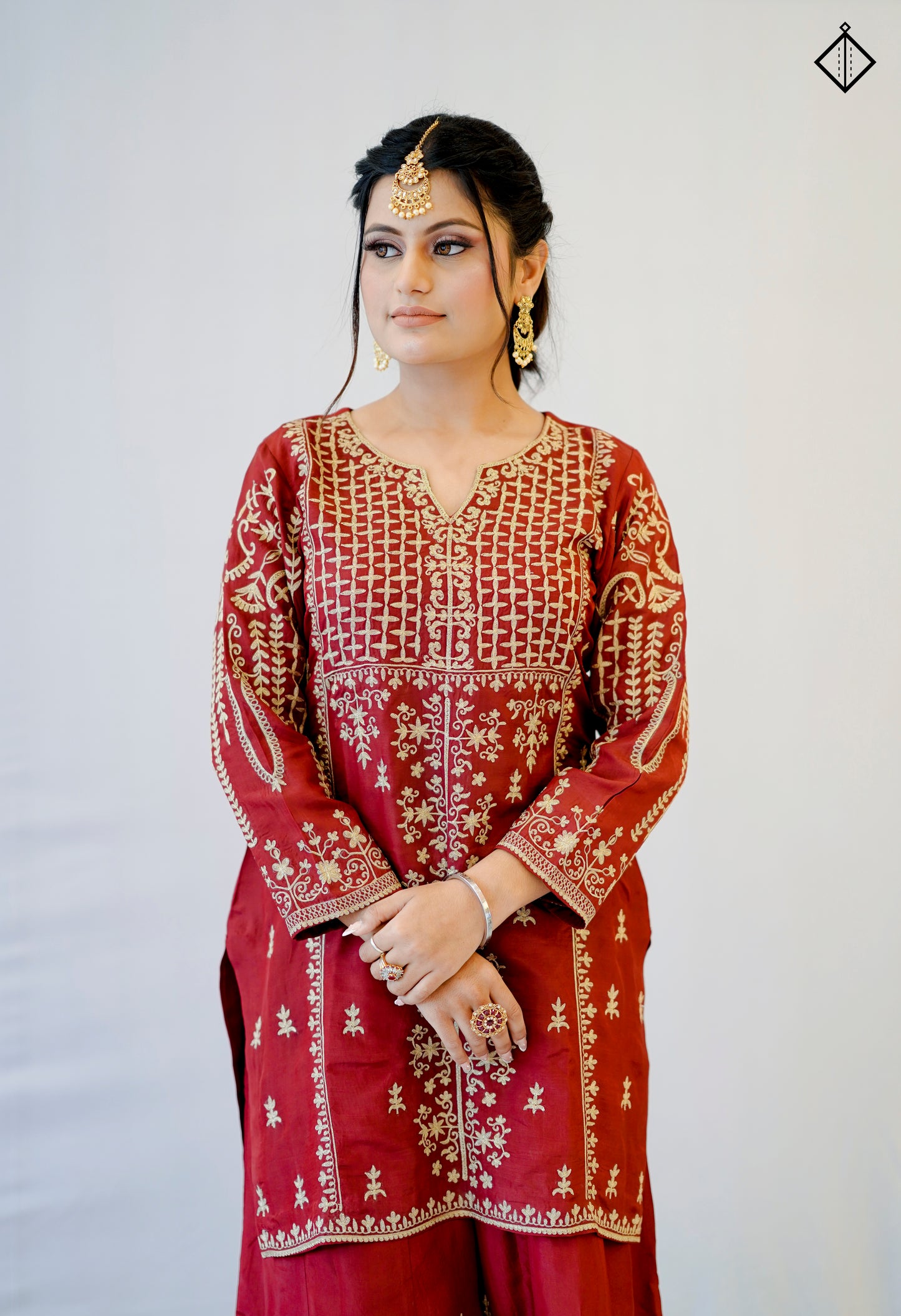 Suique Maroon Embroidered Sharara Set