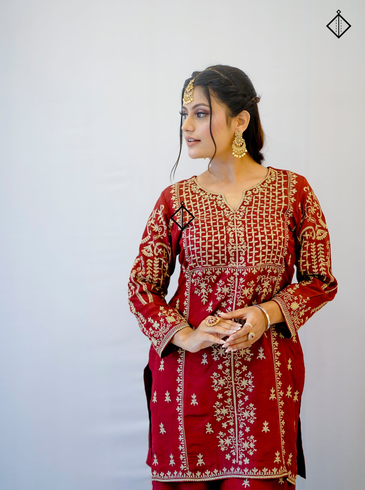 Suique Maroon Embroidered Sharara Set