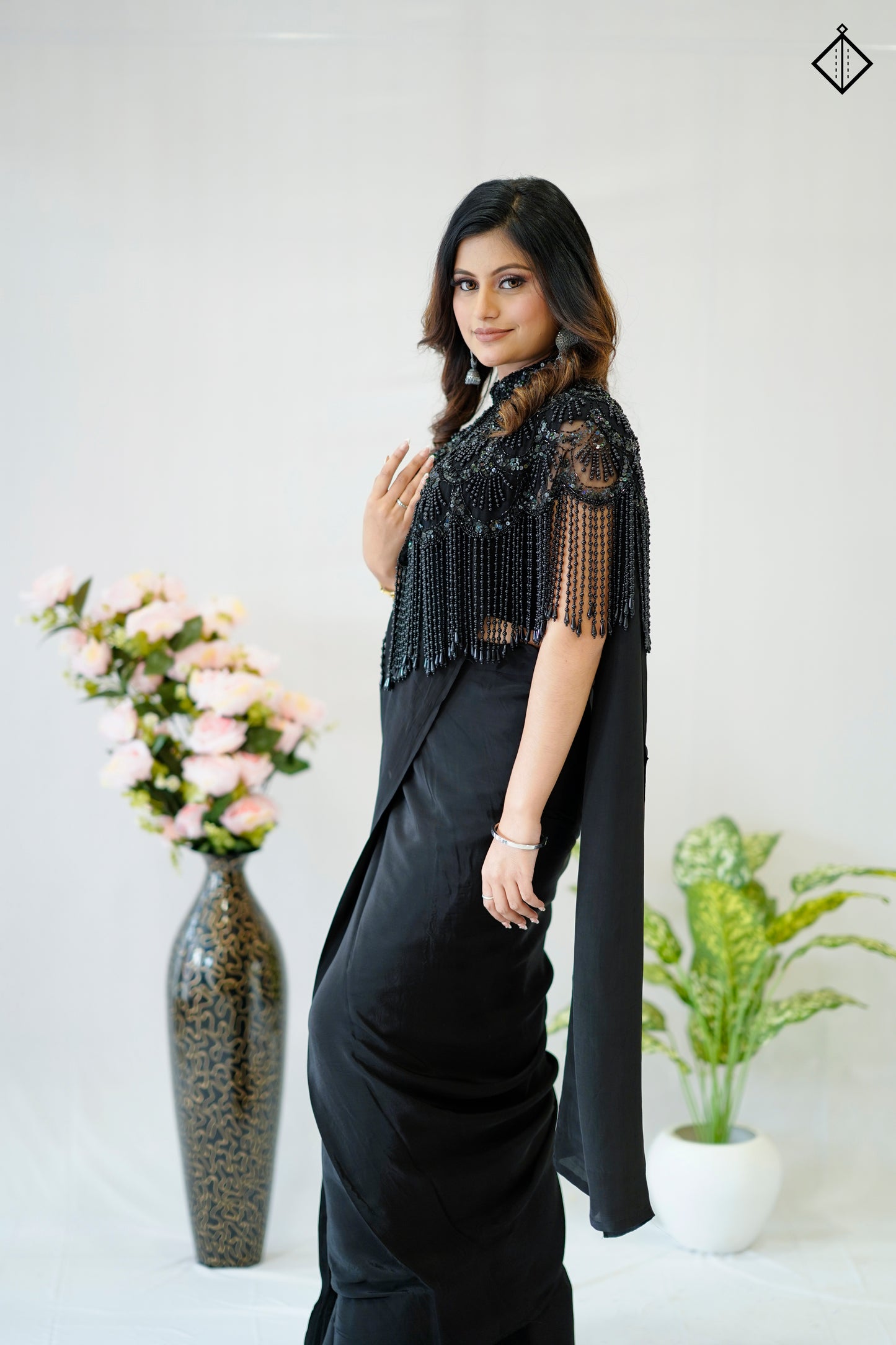 Suique Black Embellished Cape Saree