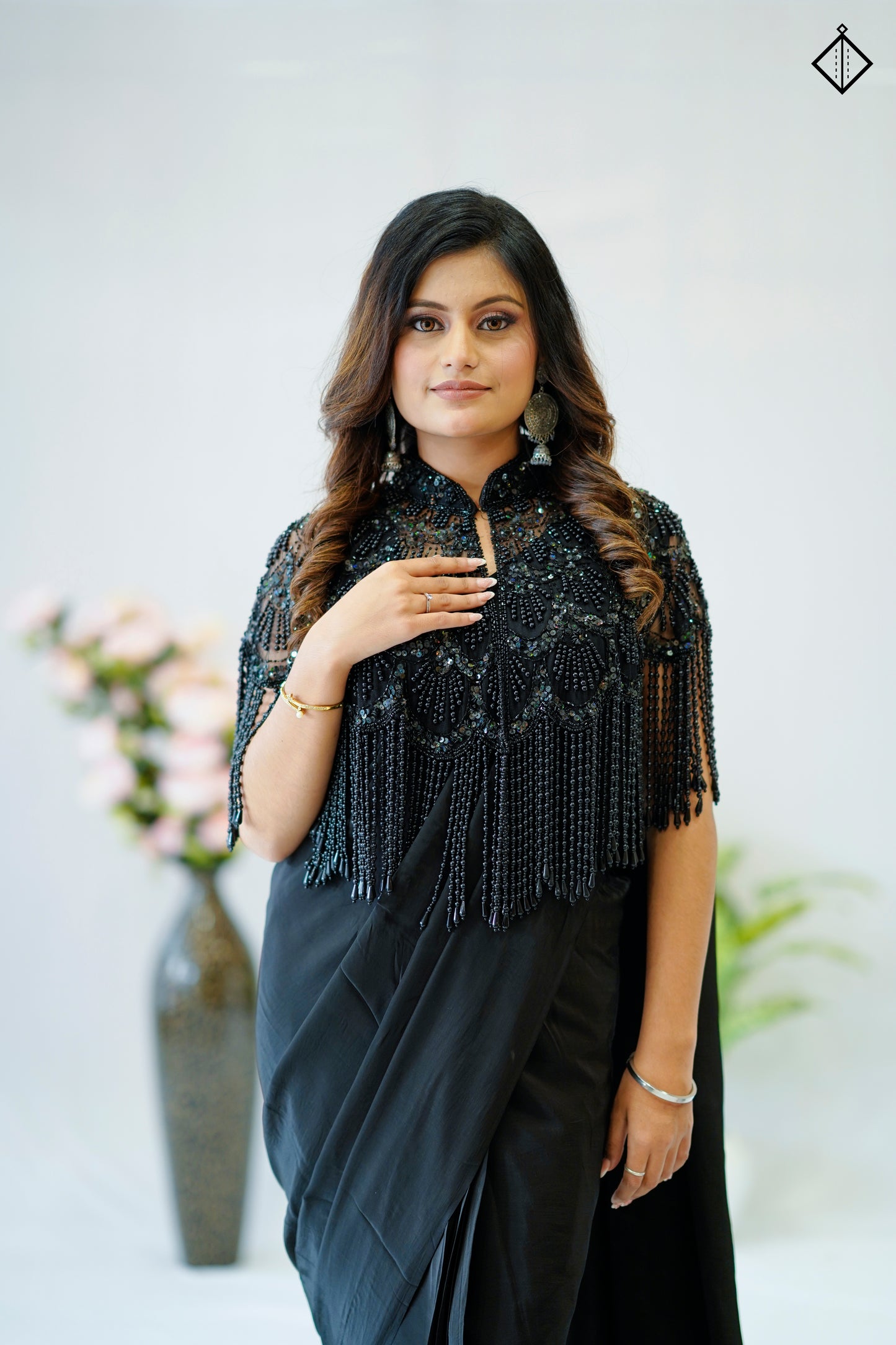 Suique Black Embellished Cape Saree