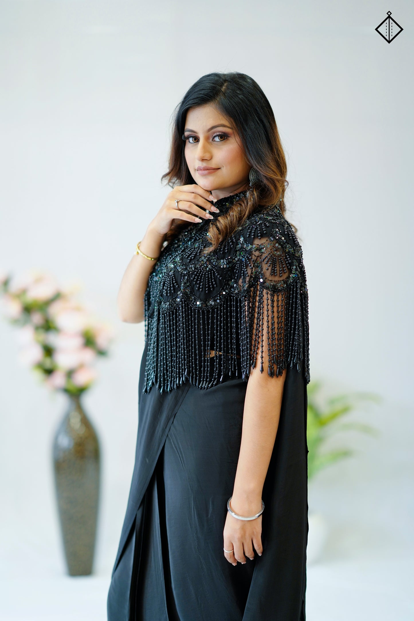 Suique Black Embellished Cape Saree