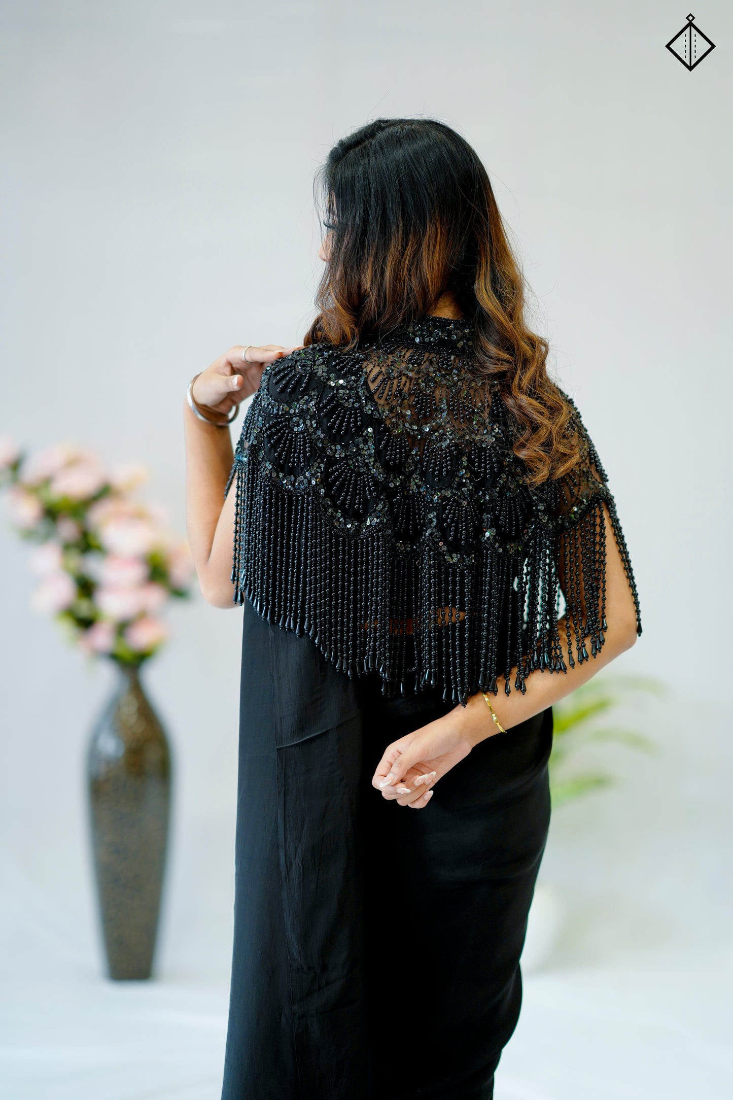 Suique Black Embellished Cape Saree