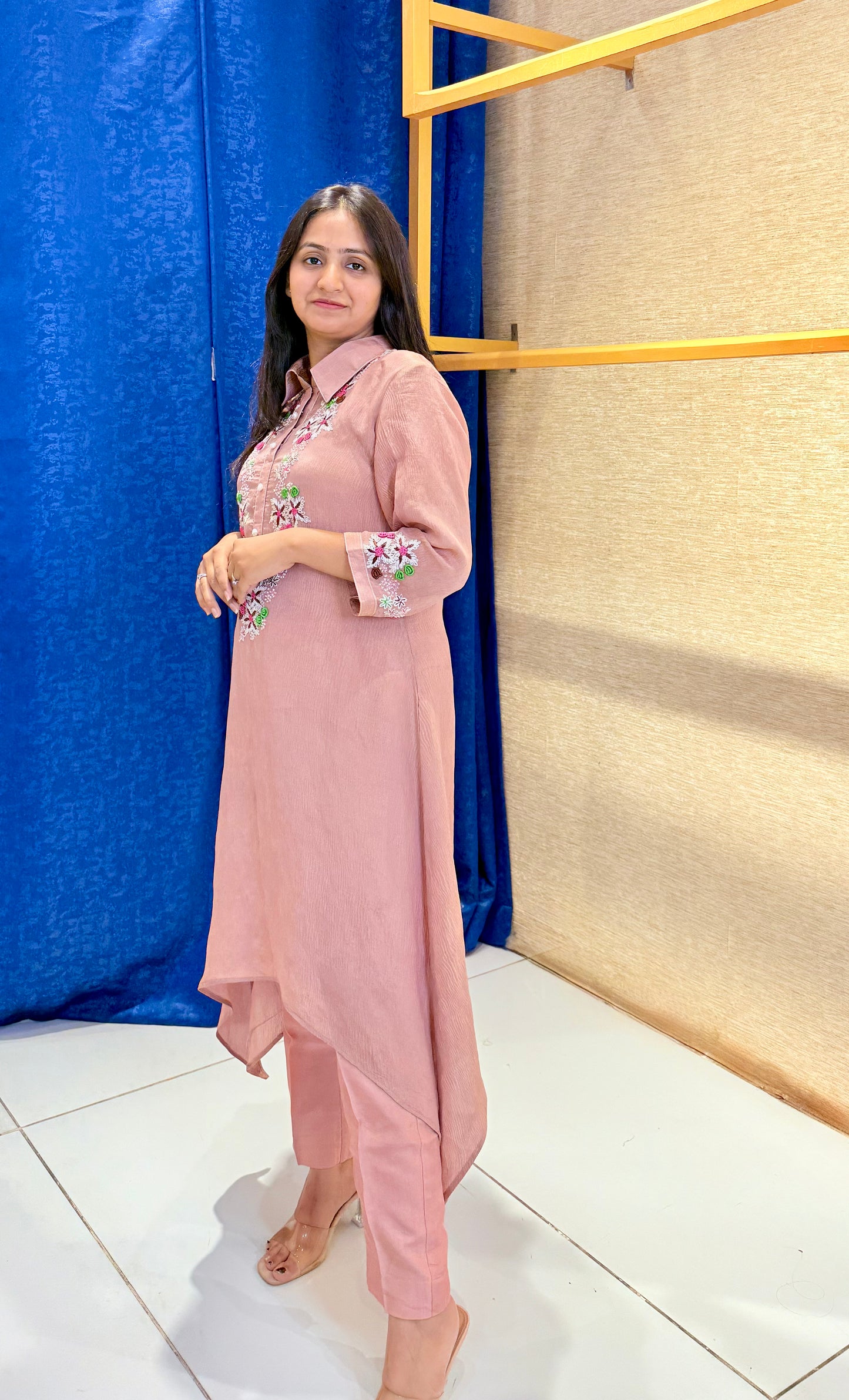 Blush Pink Floral Embroidered Kurta Set