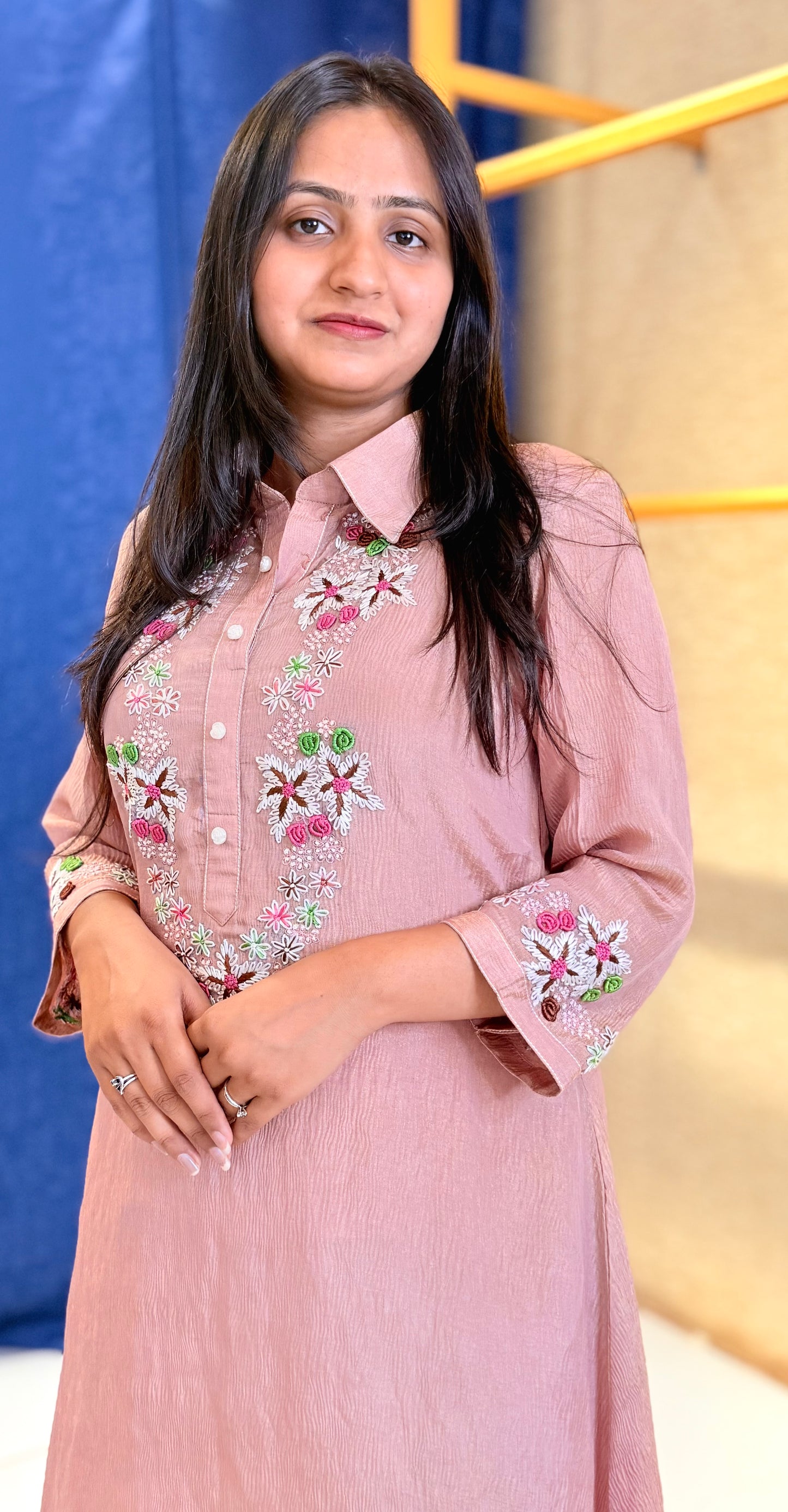 Blush Pink Floral Embroidered Kurta Set