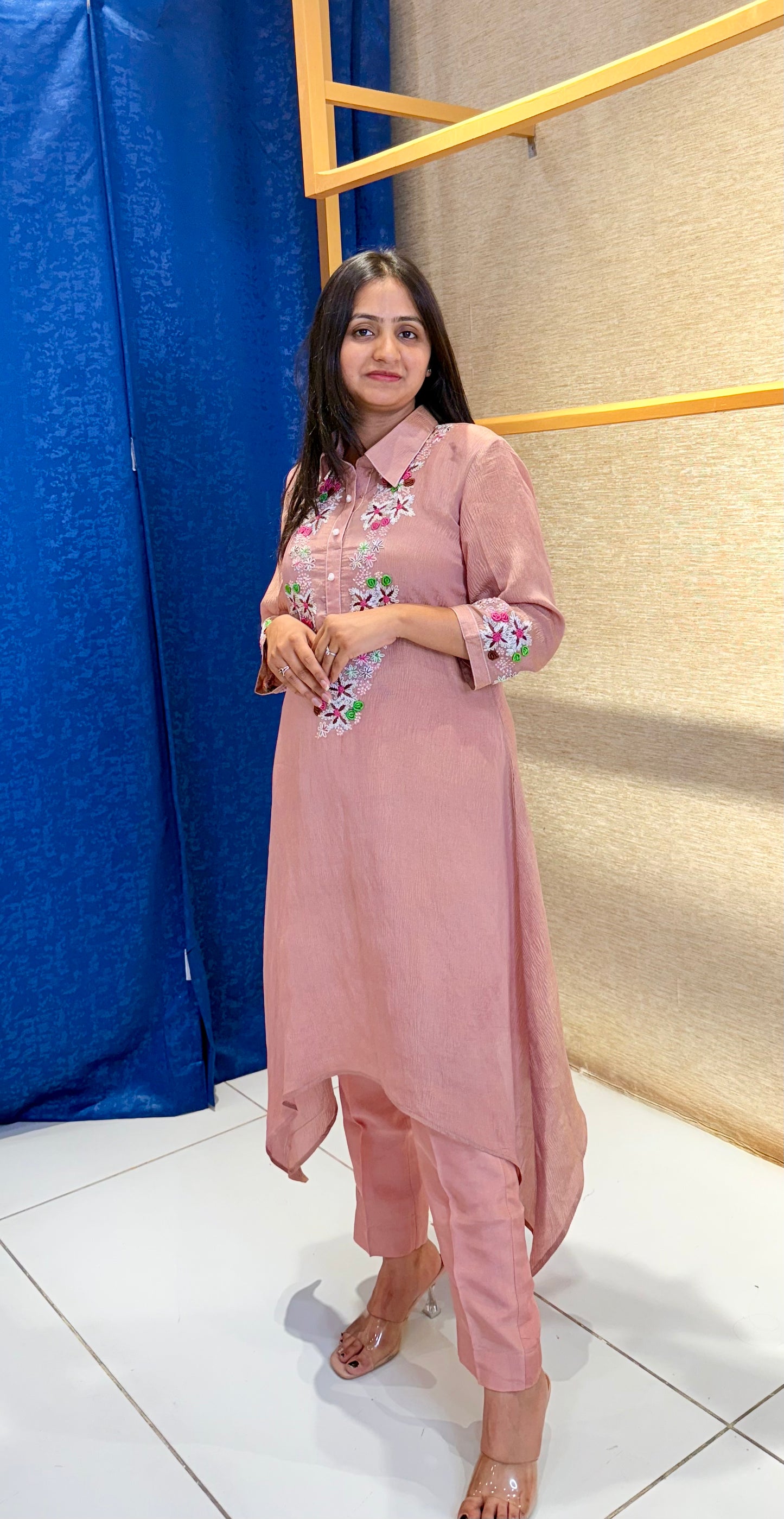Blush Pink Floral Embroidered Kurta Set