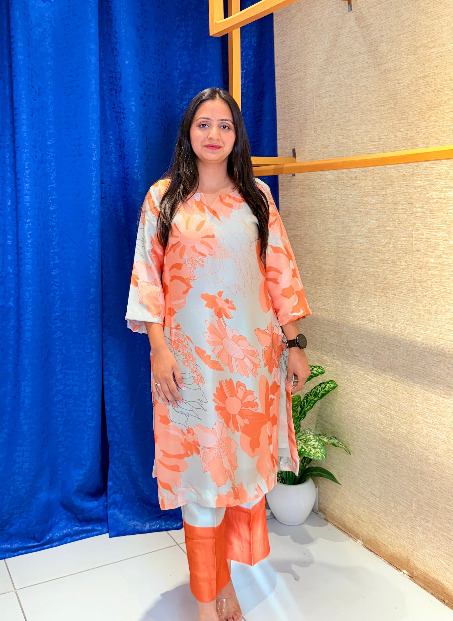 Peach Blossom Floral Kurta Set