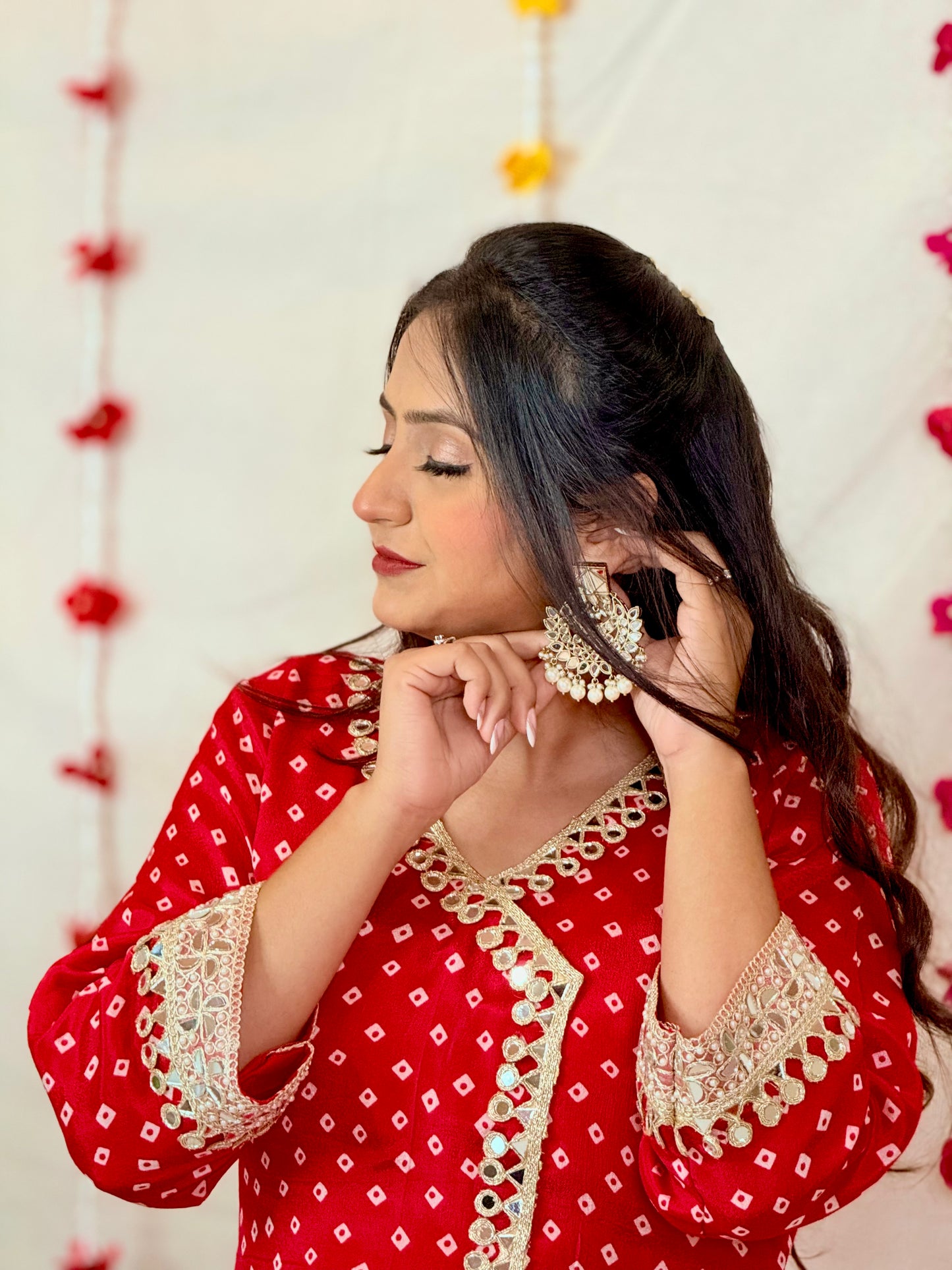 Red Mirror Work Kurta Set with Dupatta