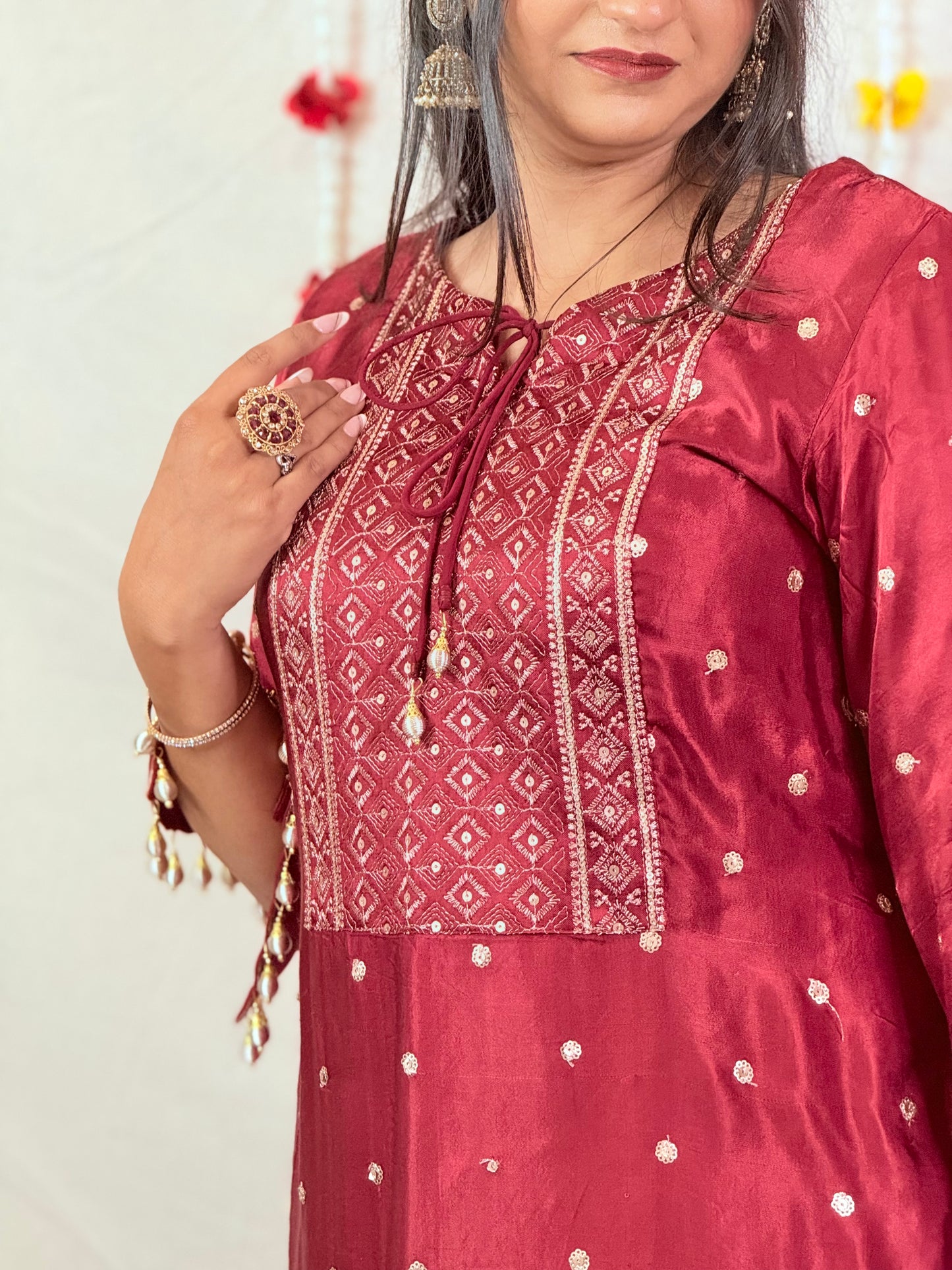 Maroon Sharara Set with Embroidered Kurta & Dupatta