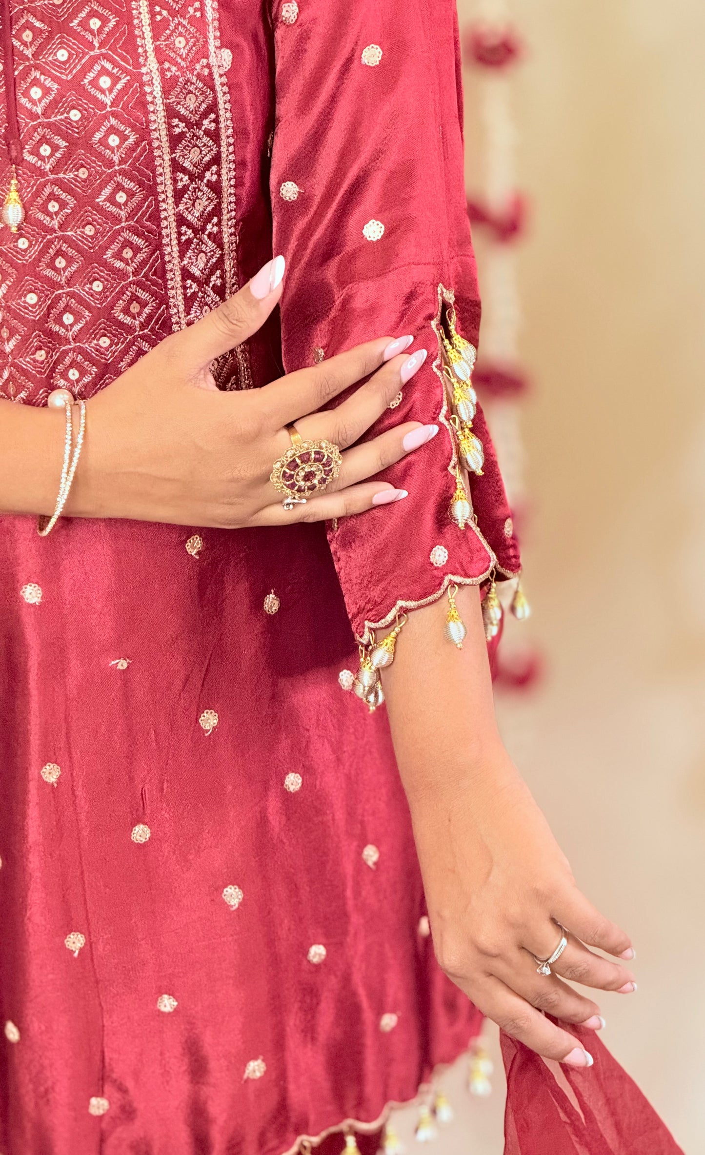 Maroon Sharara Set with Embroidered Kurta & Dupatta