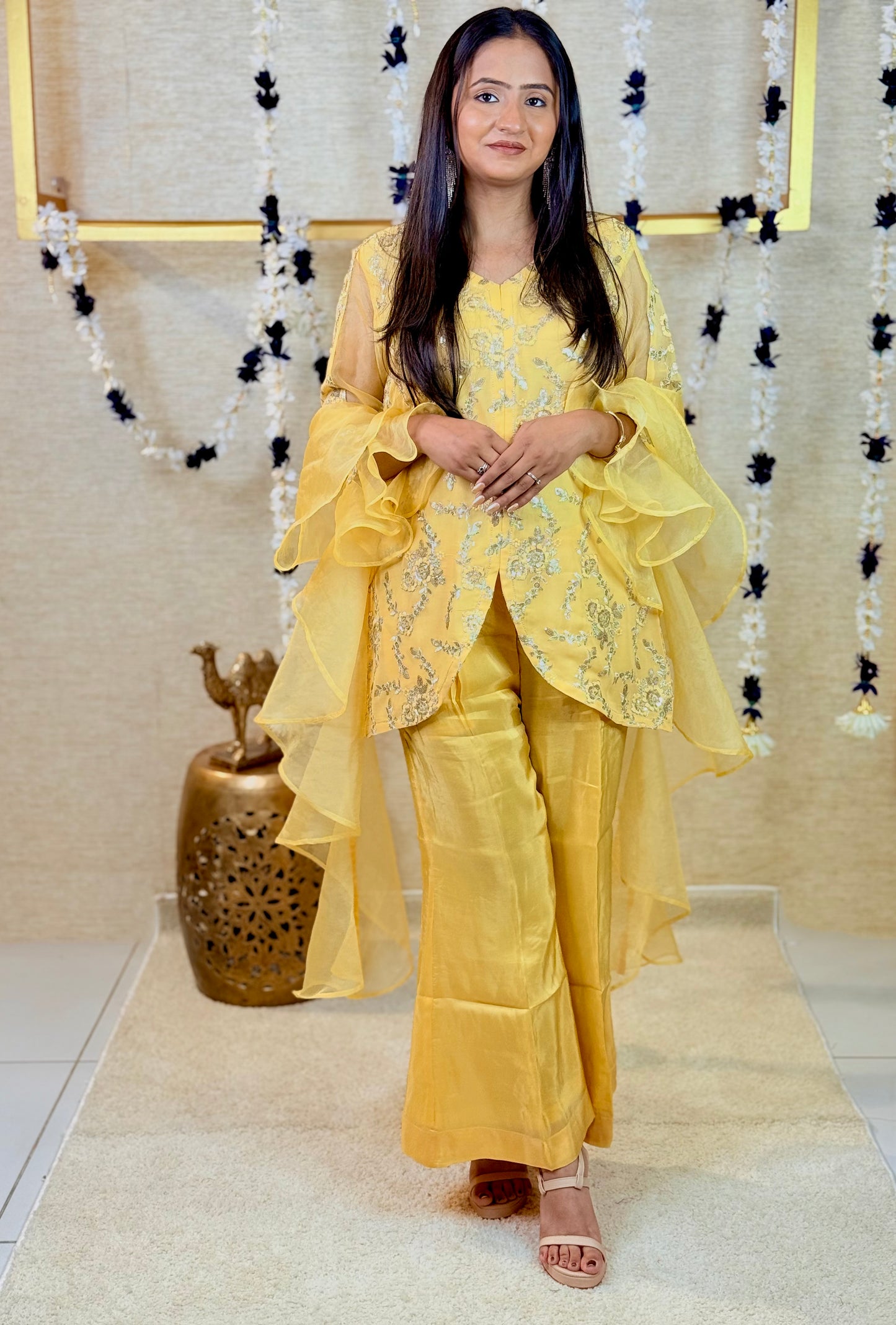 Yellow Embroidered Kurta Set Straight Palazzo