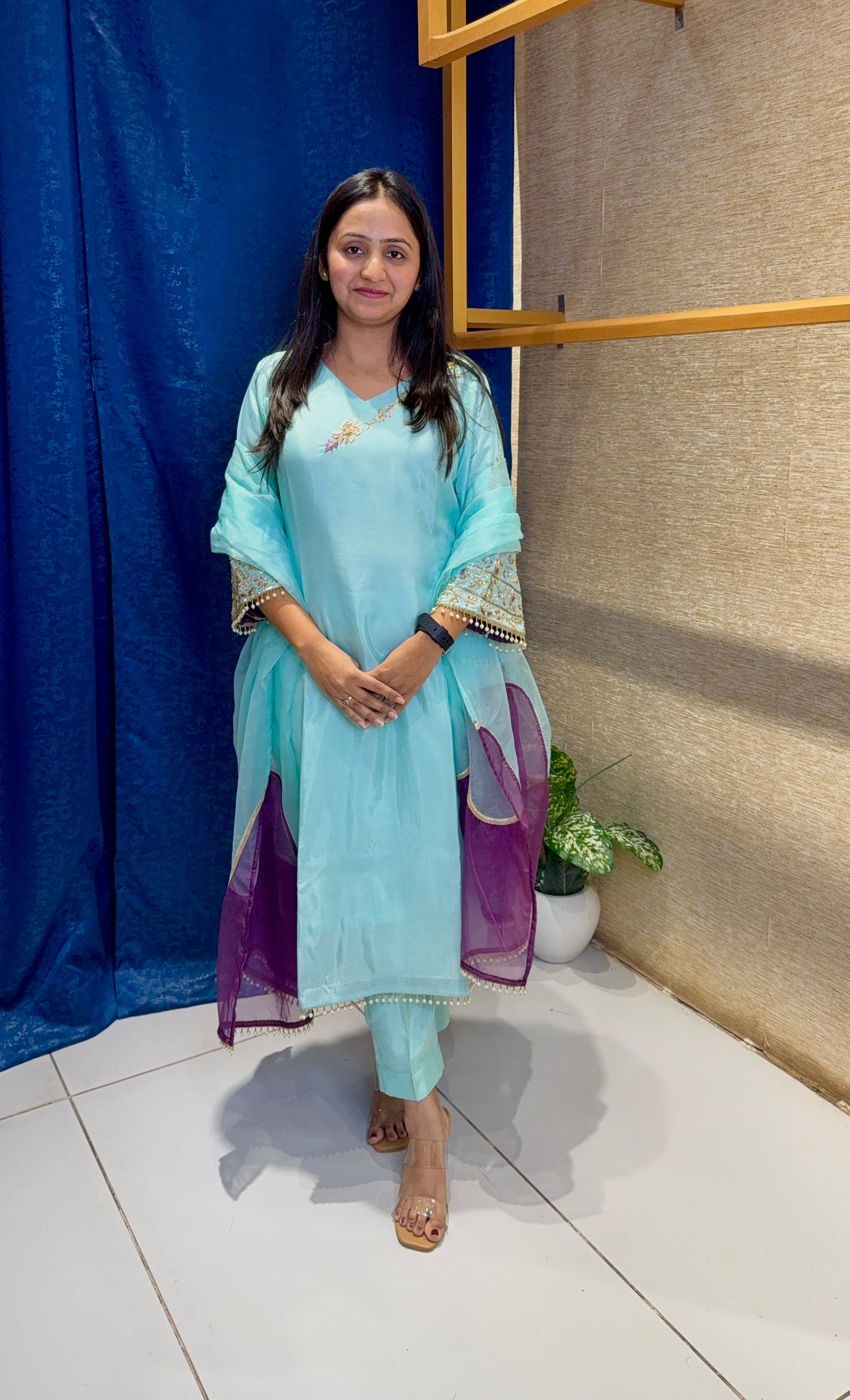 Sky Blue Embroidered Kurta Set